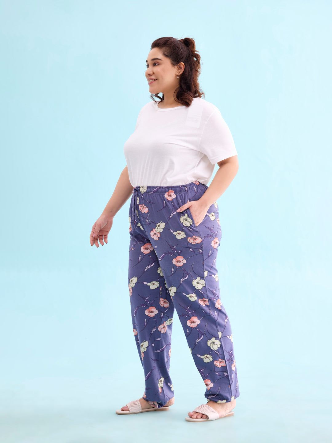 Purple Cotton Knit Printed Lounge Pants