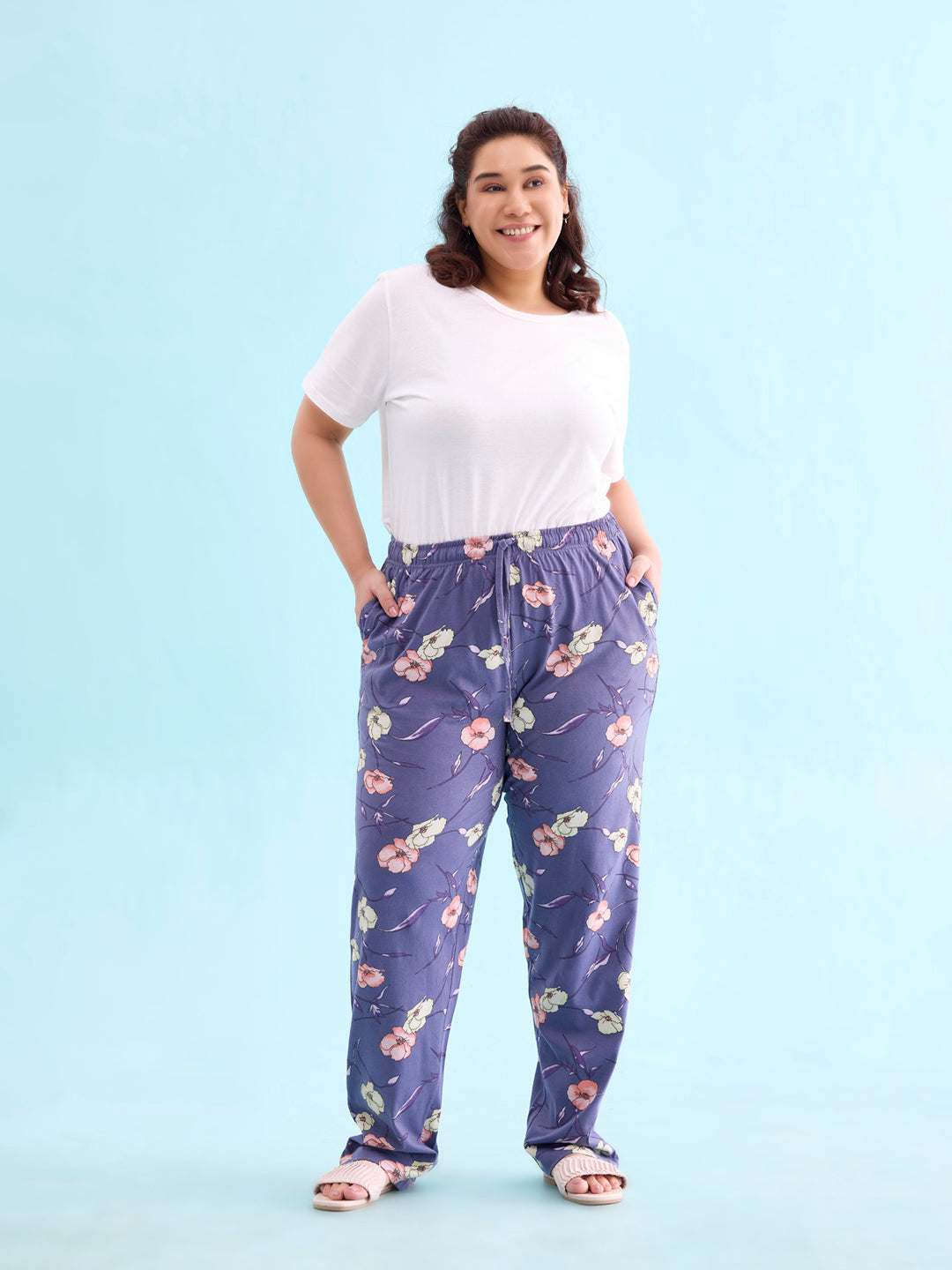 Purple Cotton Knit Printed Lounge Pants