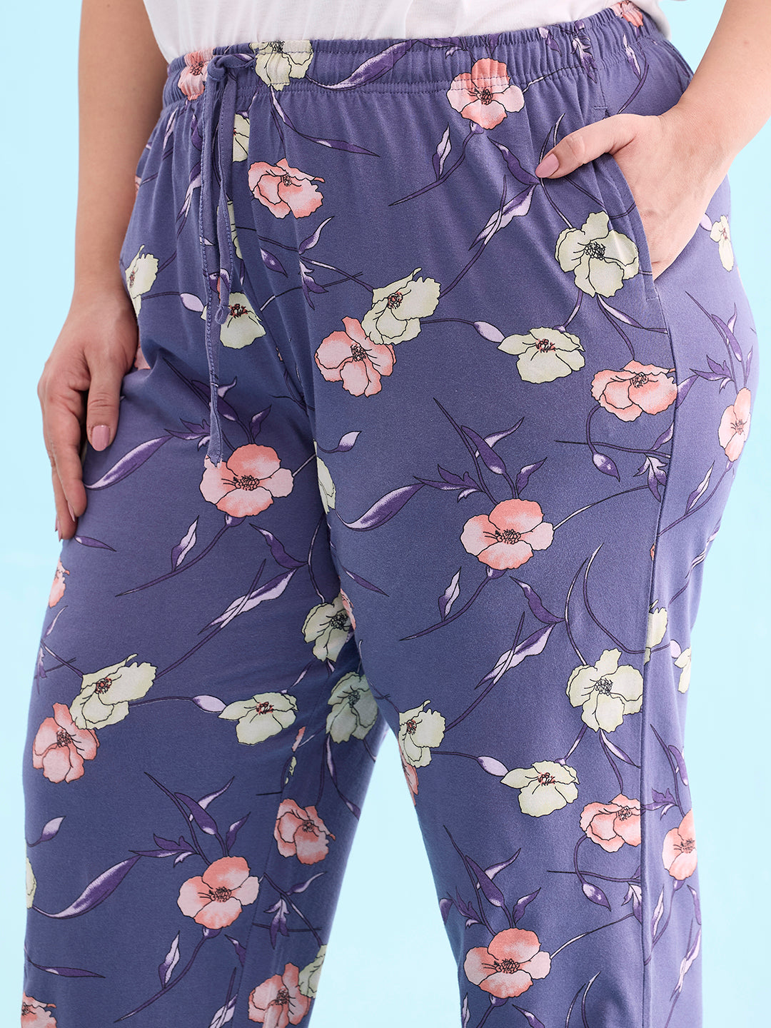 Purple Cotton Knit Printed Lounge Pants