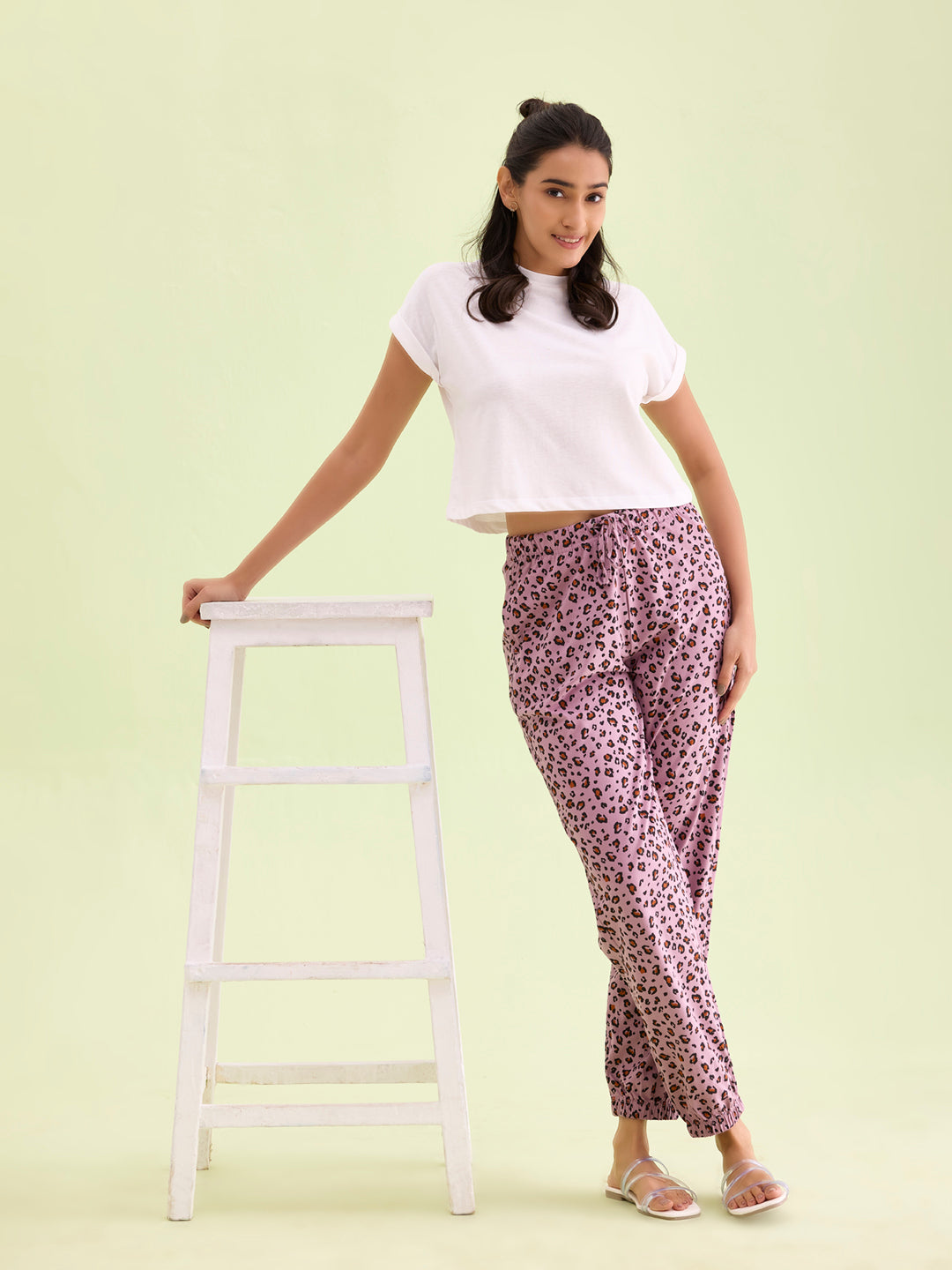 Purple Cotton Knit Printed Lounge Pants