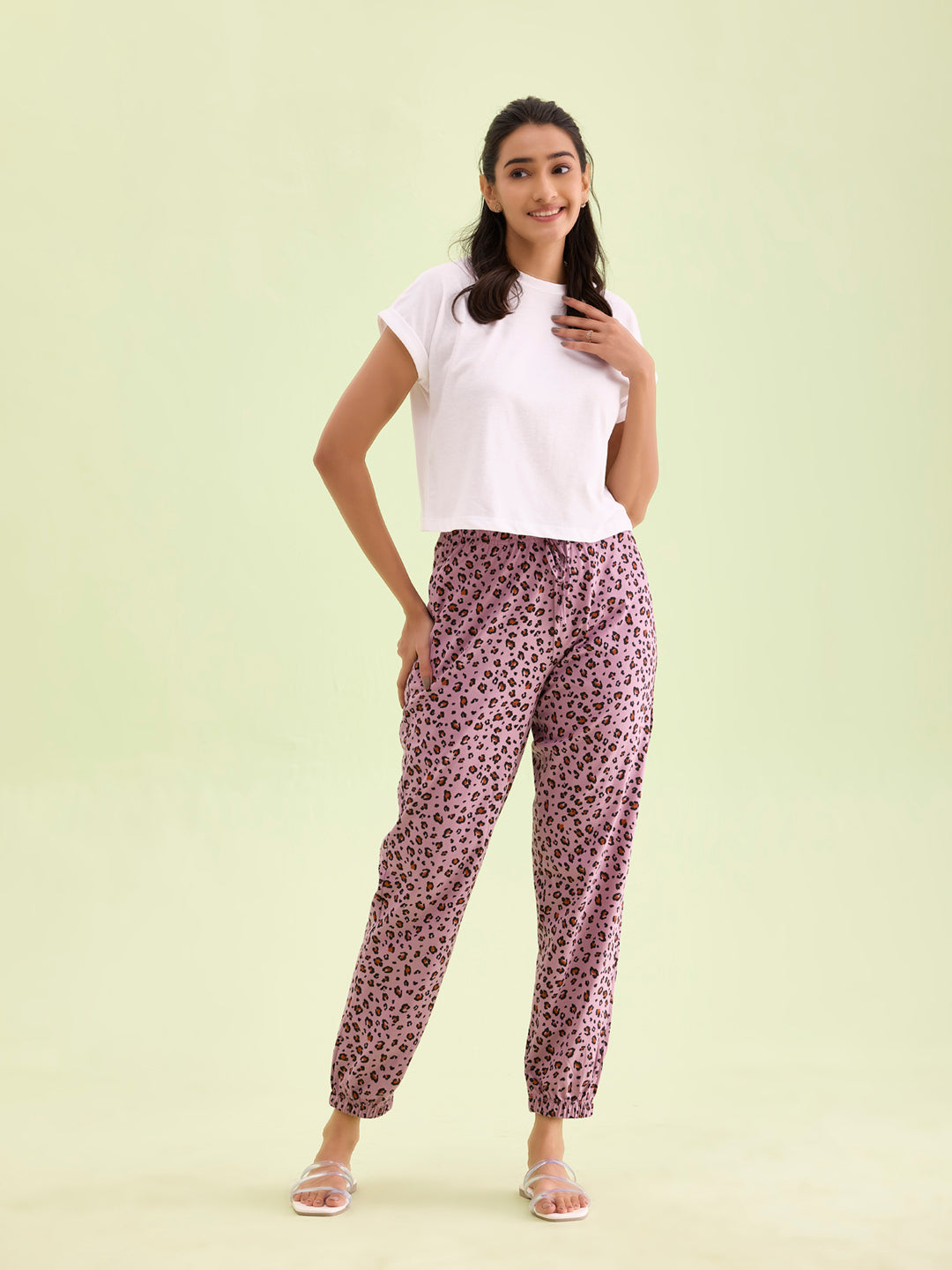 Purple Cotton Knit Printed Lounge Pants