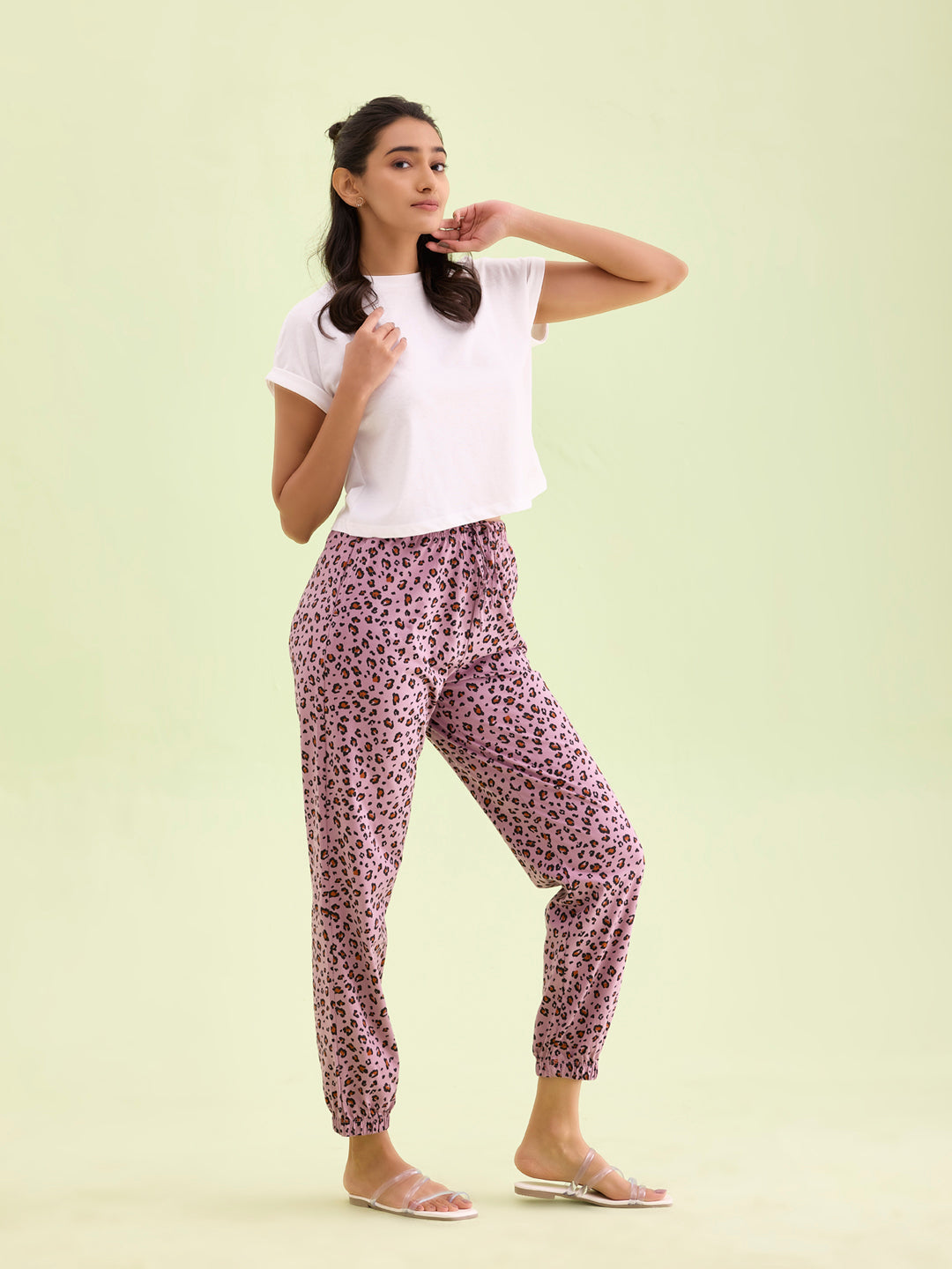 Purple Cotton Knit Printed Lounge Pants