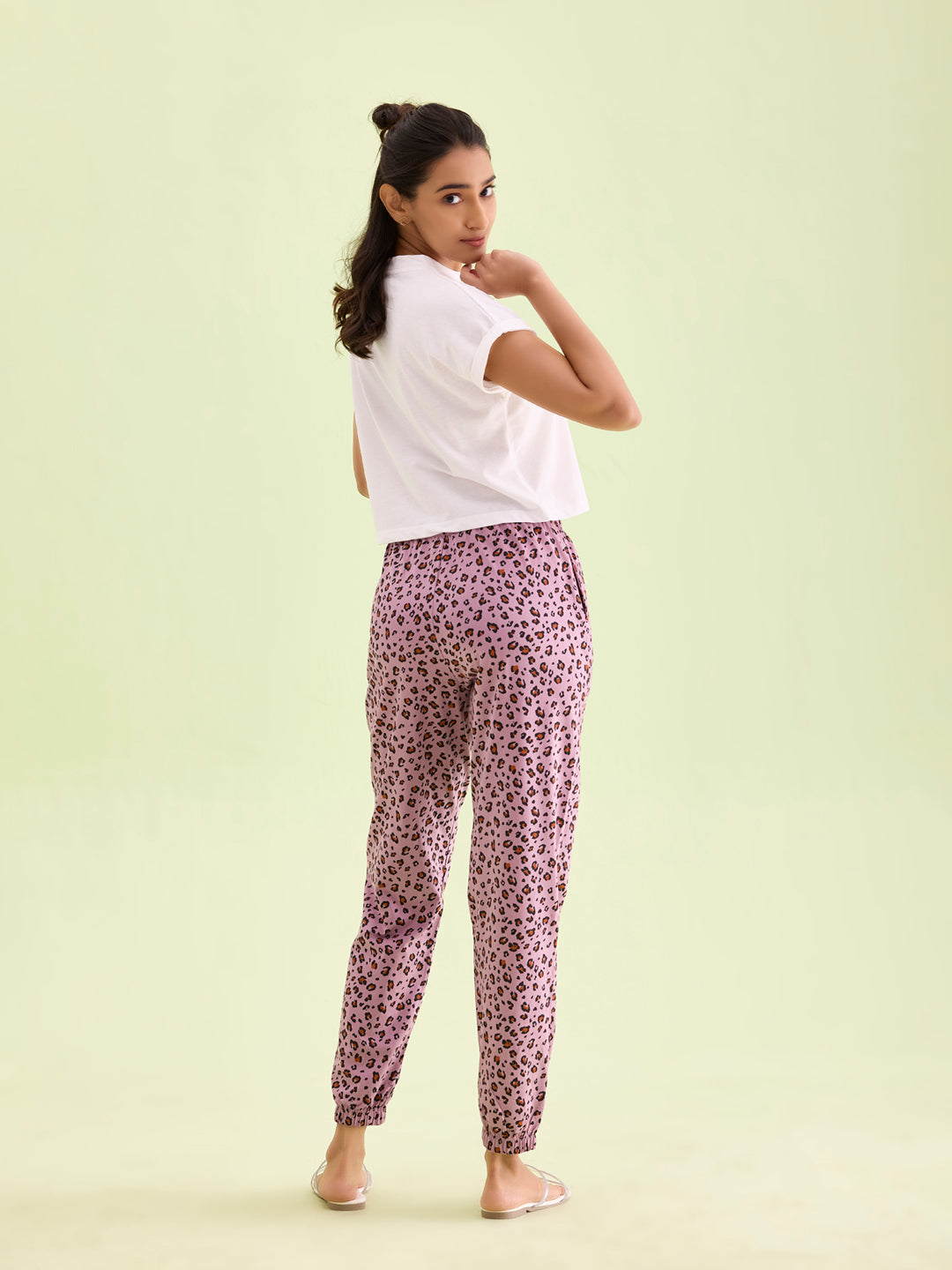 Purple Cotton Knit Printed Lounge Pants