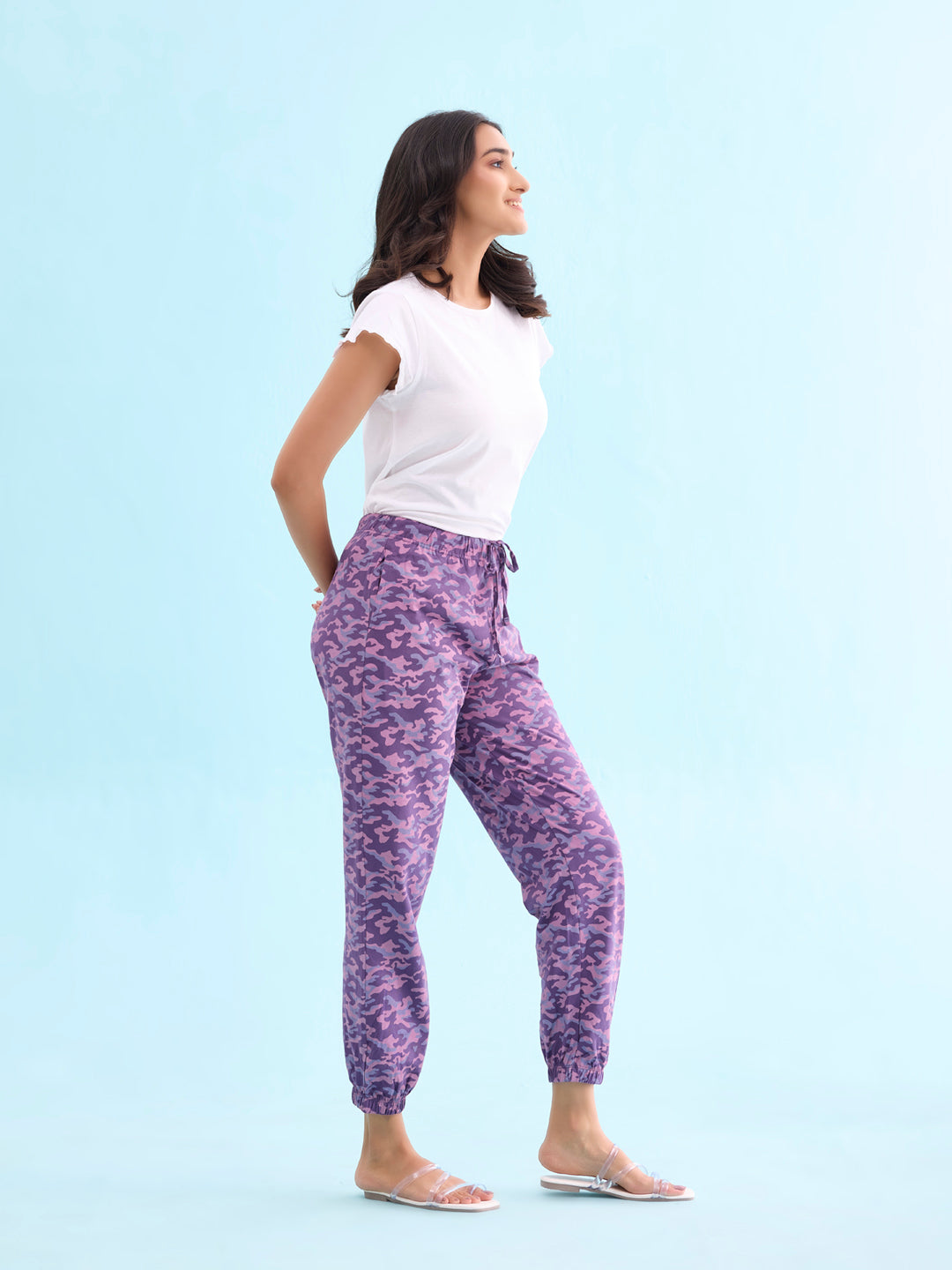 Purple Cotton Knit Printed Lounge Pants