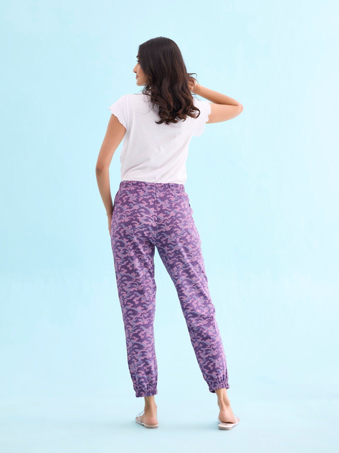 Purple Cotton Knit Printed Lounge Pants