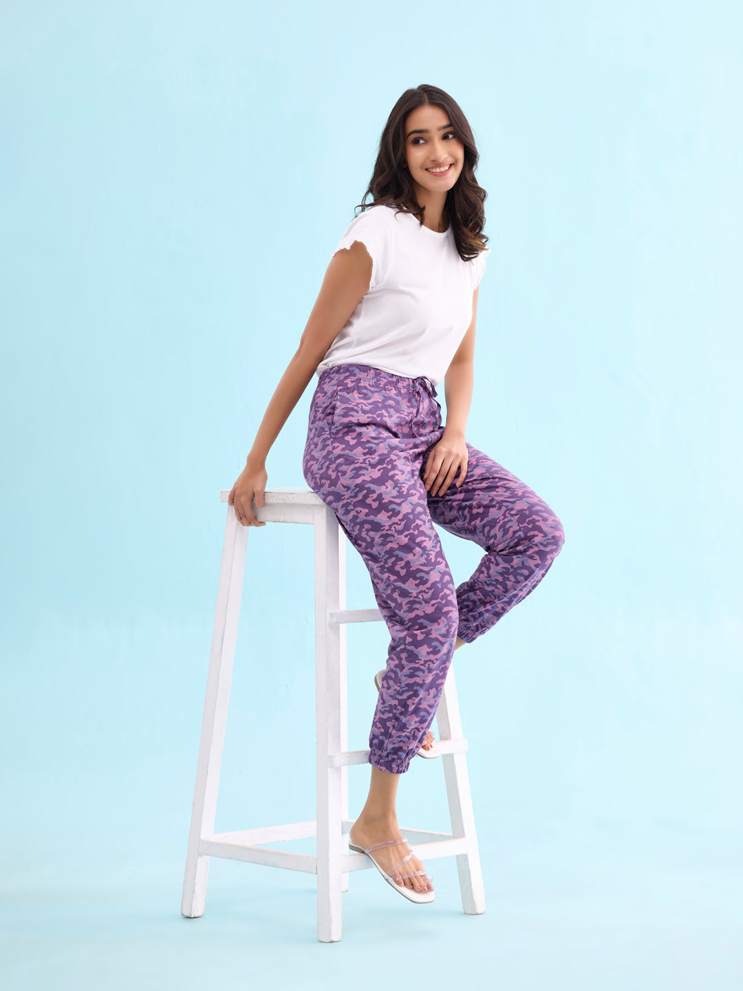 Purple Cotton Knit Printed Lounge Pants