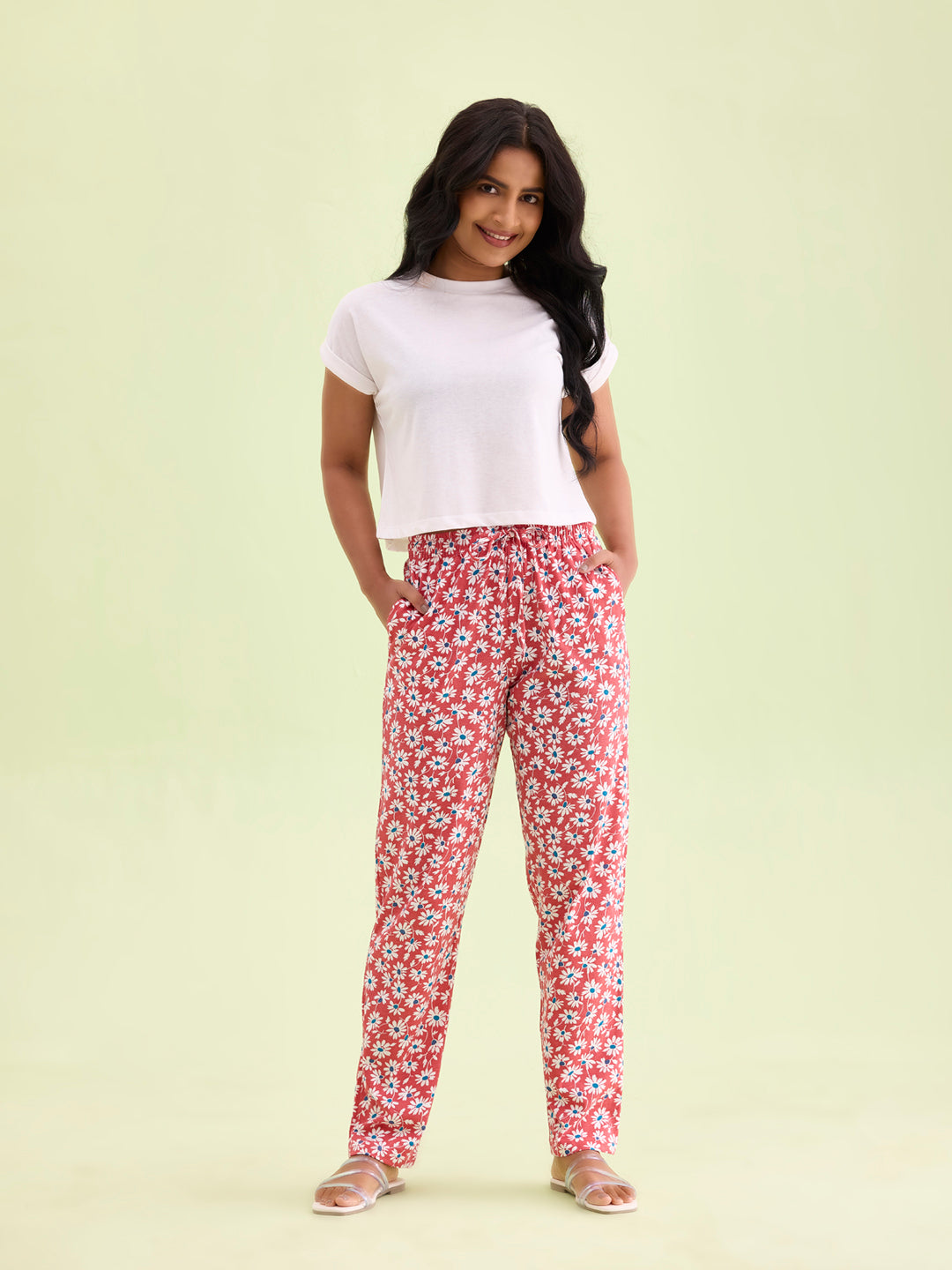 Red Cotton Knit Printed Lounge Pants