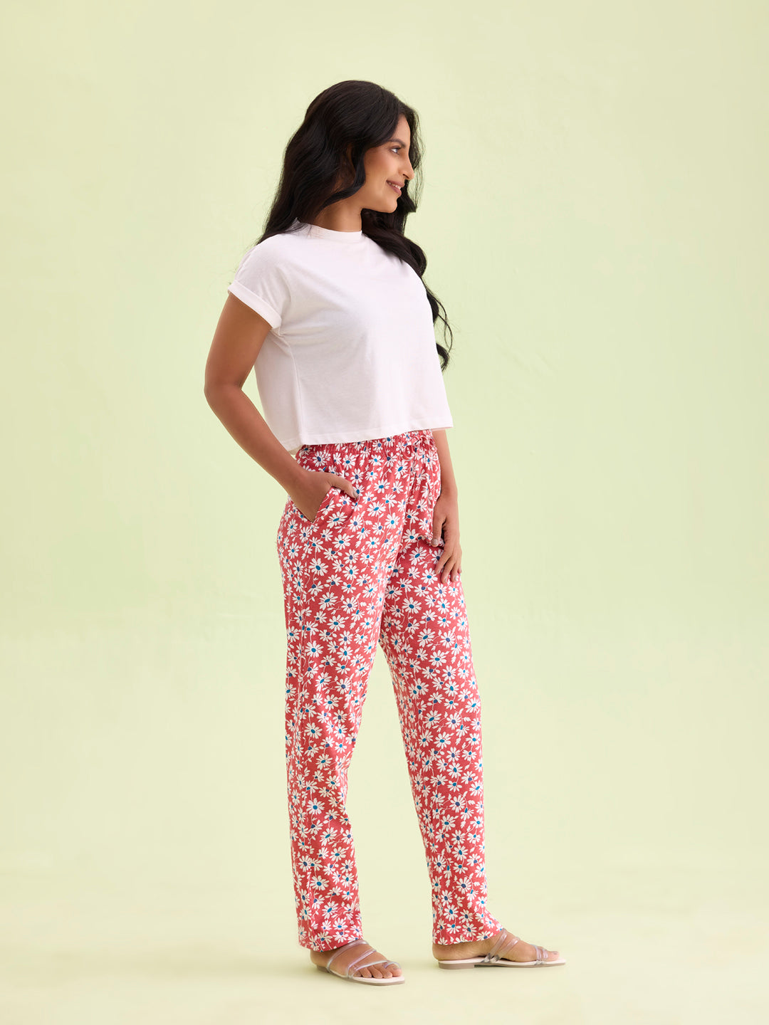 Red Cotton Knit Printed Lounge Pants