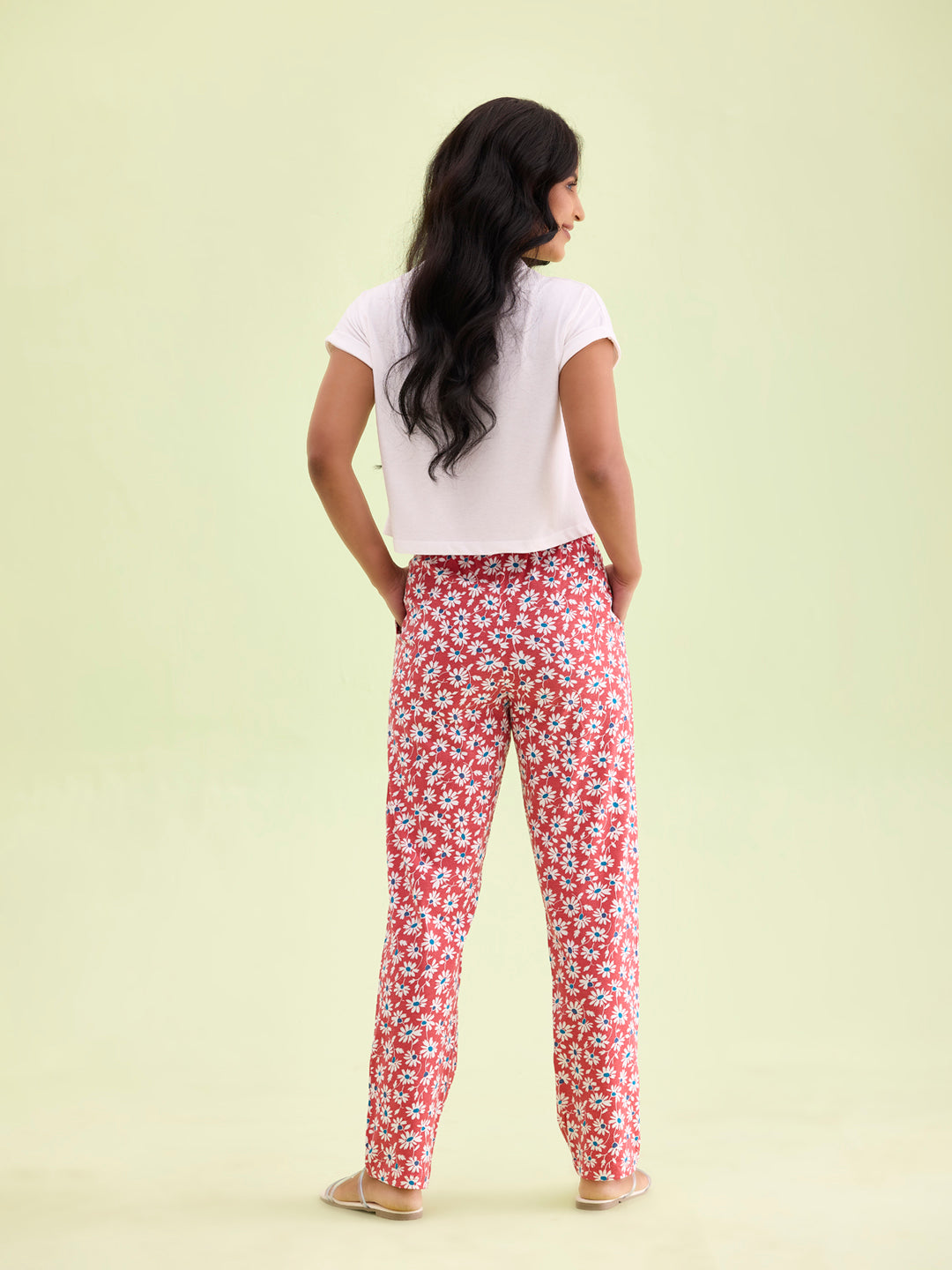 Red Cotton Knit Printed Lounge Pants