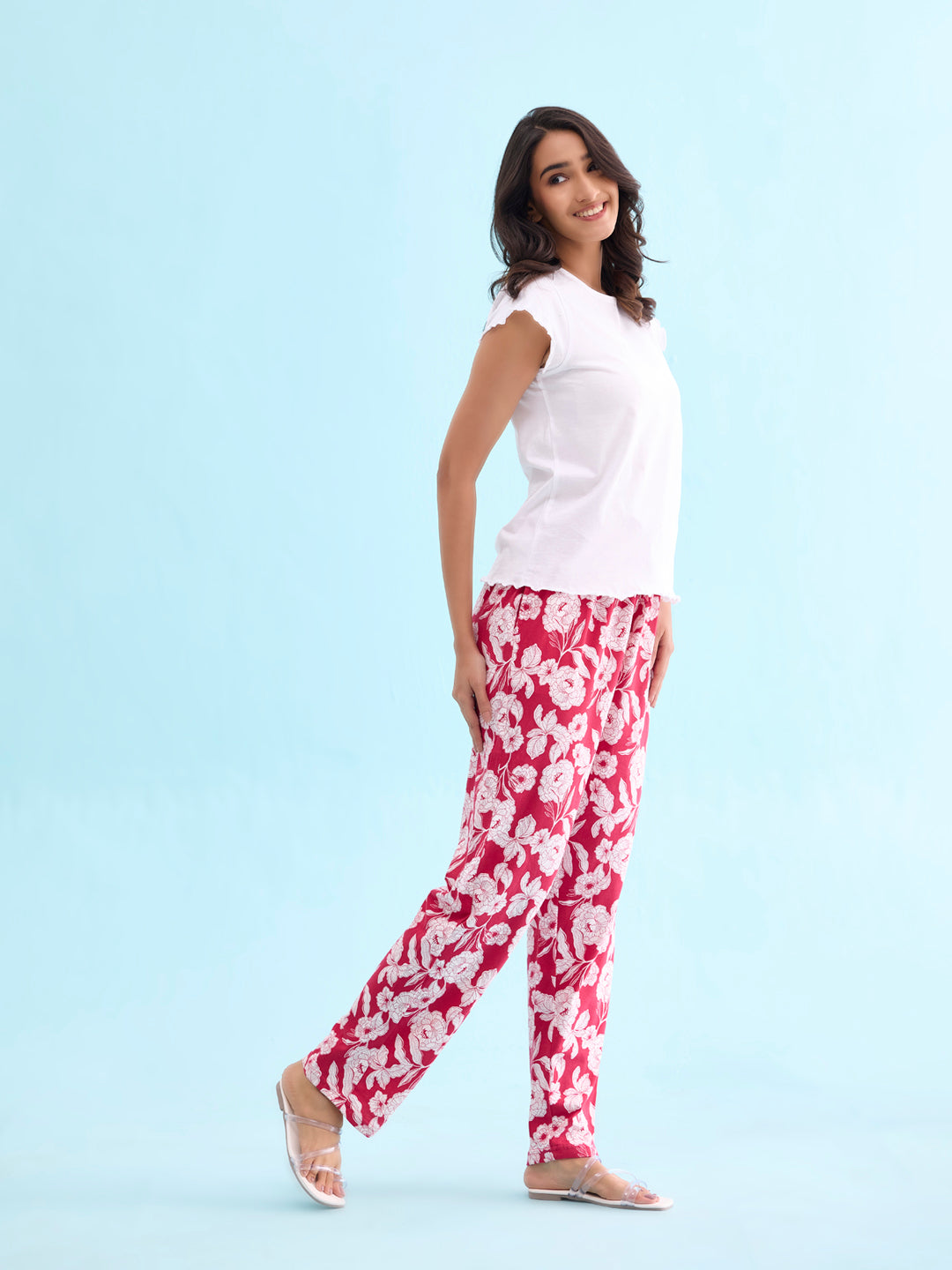 Red Cotton Knit Printed Lounge Pants