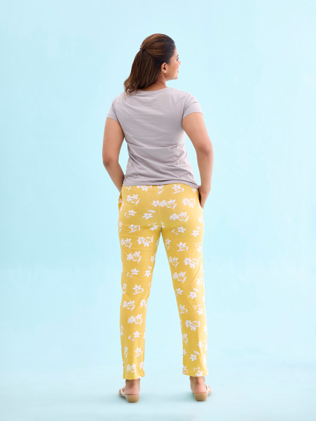 Yellow Cotton Knit Printed Lounge Pants