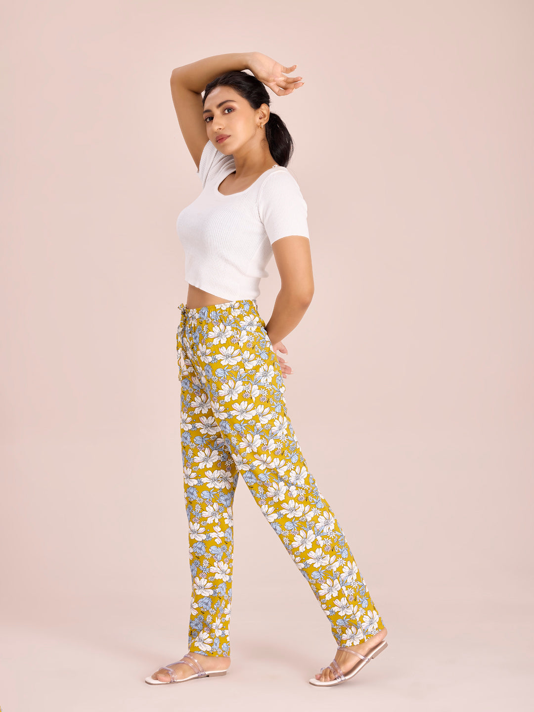 Yellow Cotton Knit Printed Lounge Pants