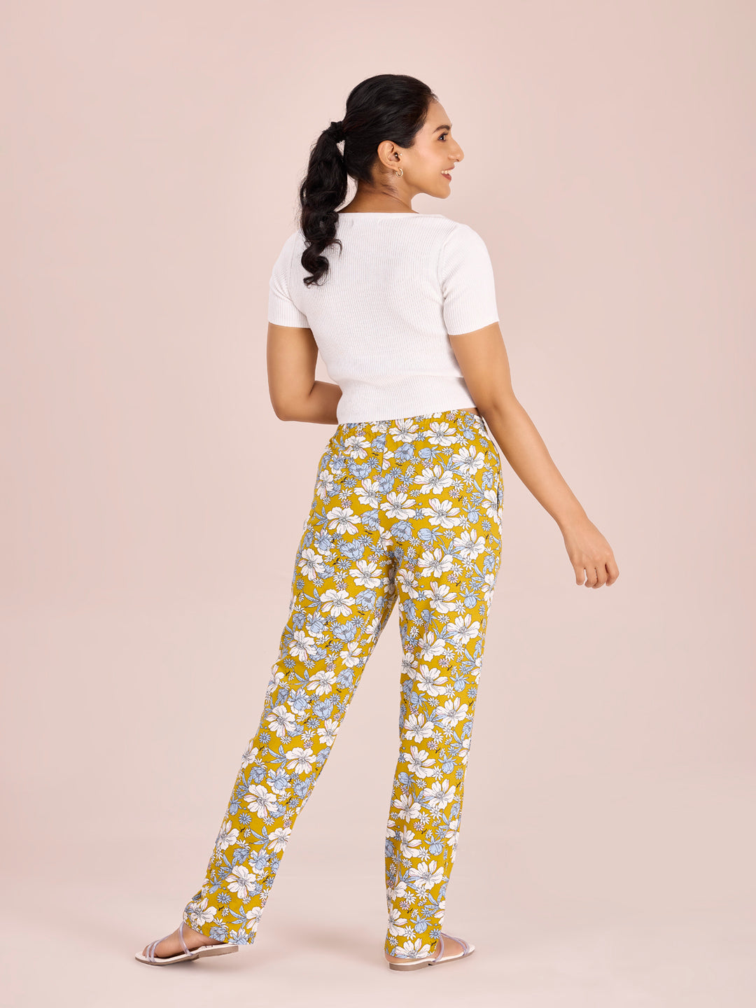 Yellow Cotton Knit Printed Lounge Pants