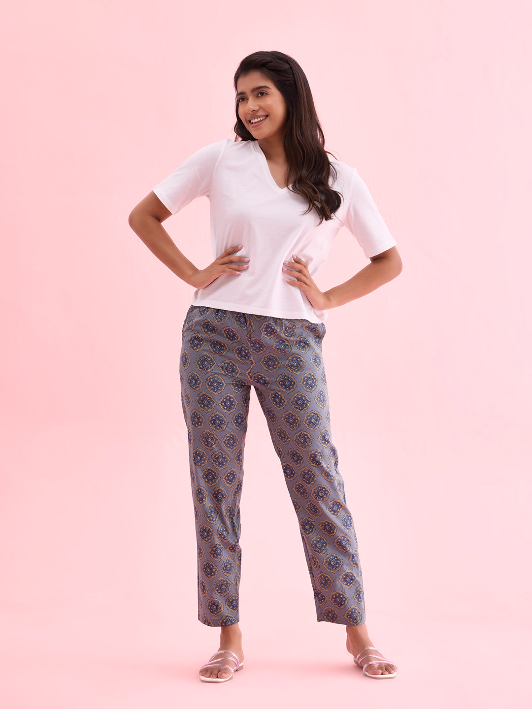 Blue Cotton Woven Printed Lounge Pants