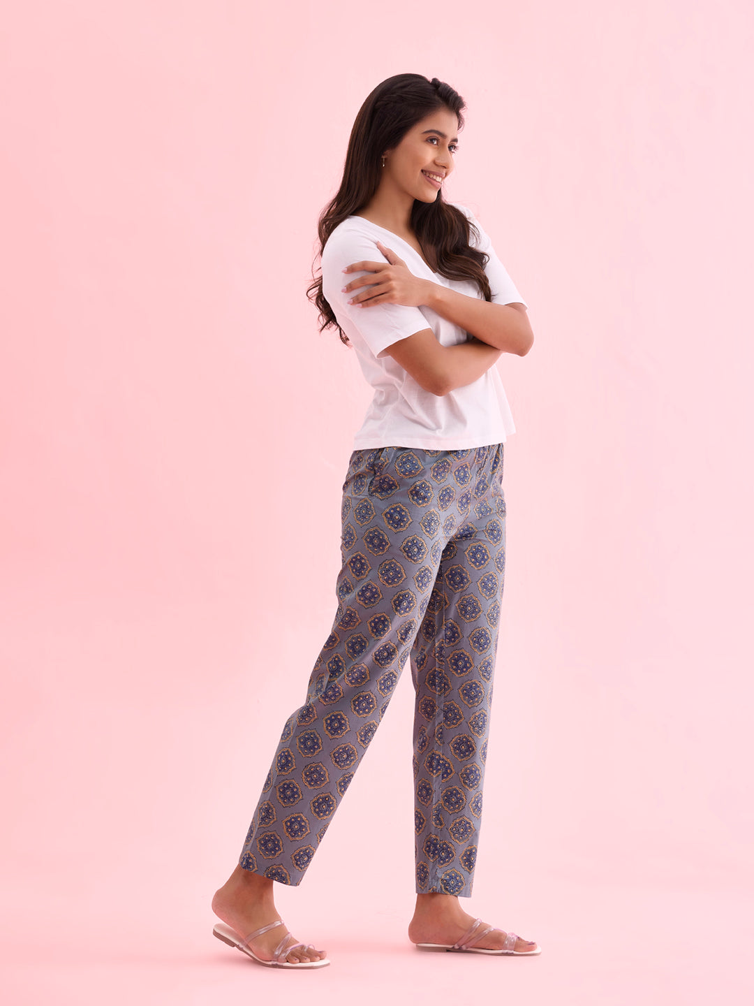 Blue Cotton Woven Printed Lounge Pants