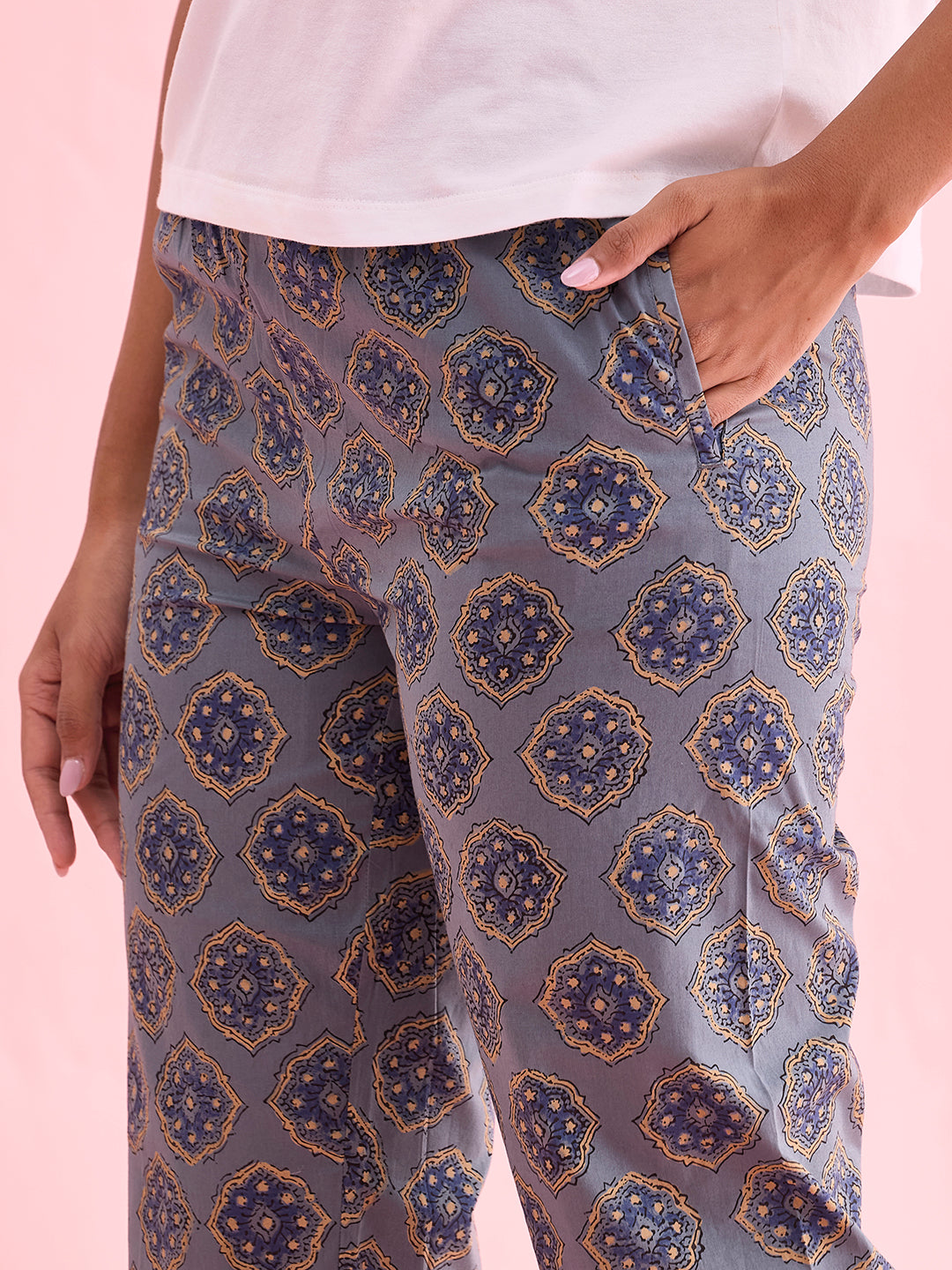 Blue Cotton Woven Printed Lounge Pants