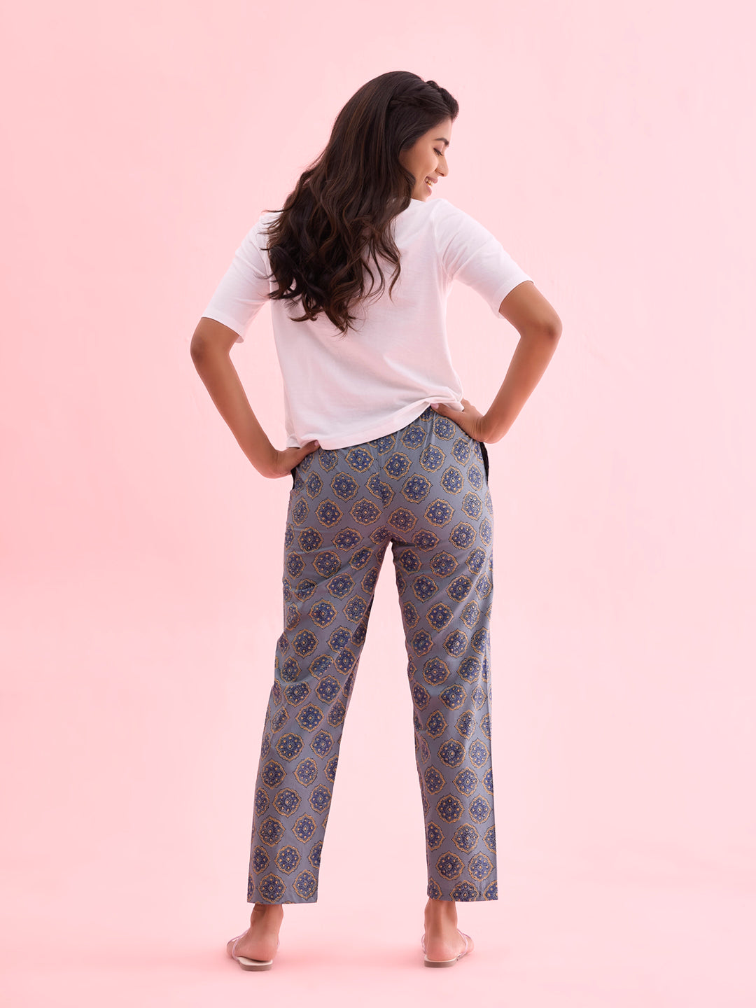 Blue Cotton Woven Printed Lounge Pants