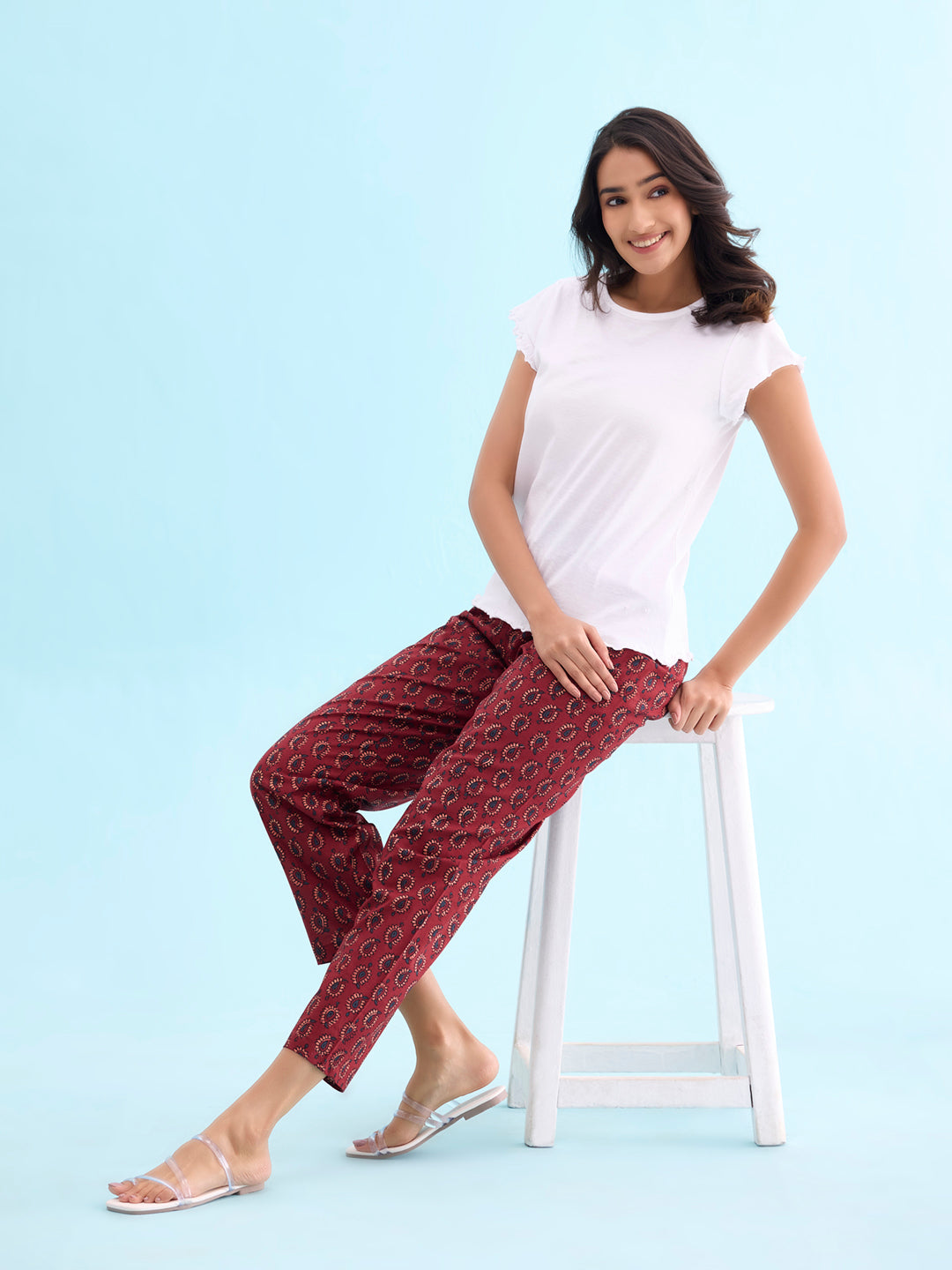 Red Cotton Woven Printed Lounge Pants