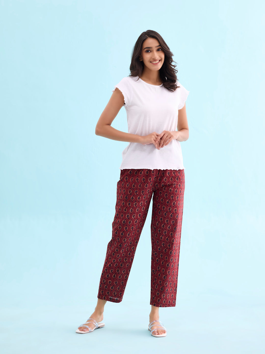 Red Cotton Woven Printed Lounge Pants