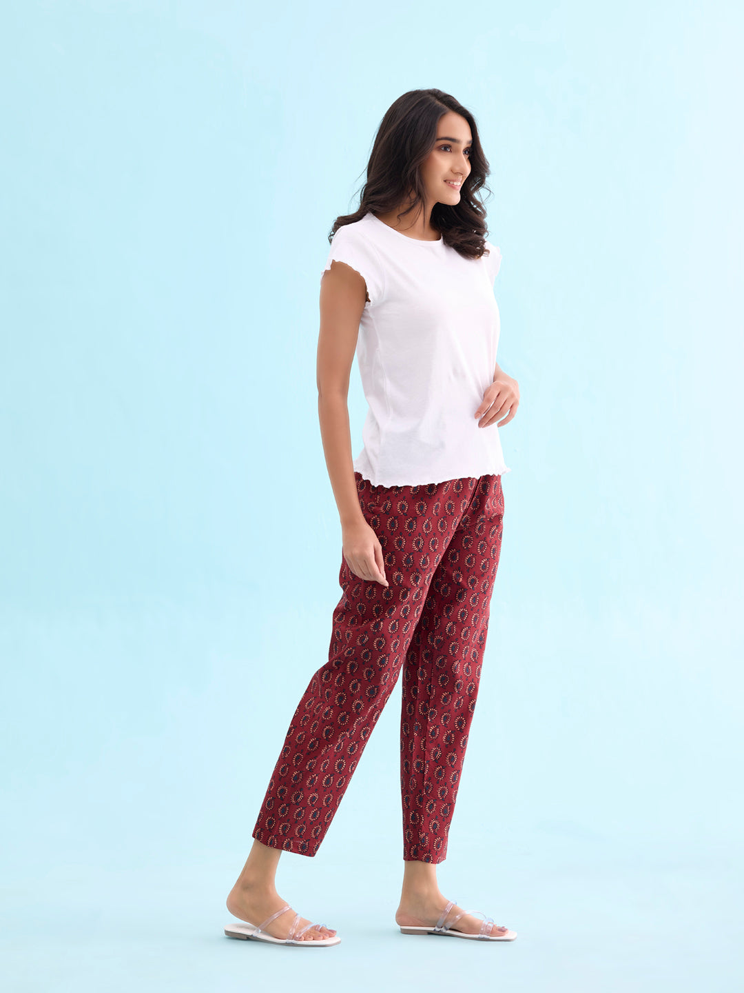 Red Cotton Woven Printed Lounge Pants