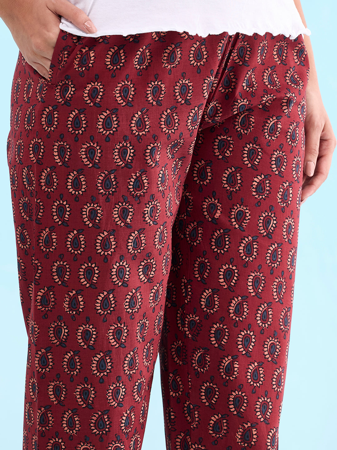 Red Cotton Woven Printed Lounge Pants