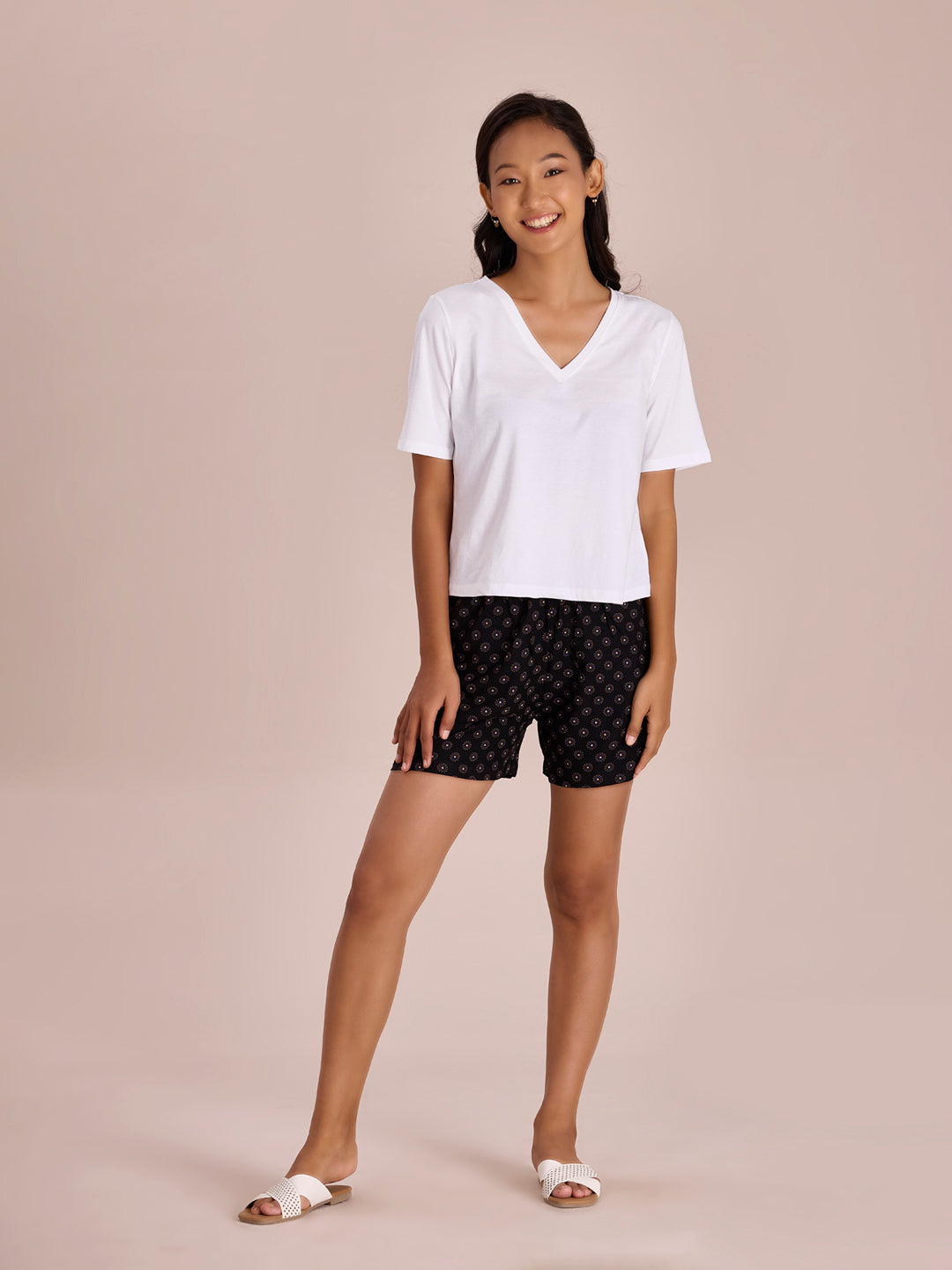 Black Woven Viscose Printed Lounge Shorts