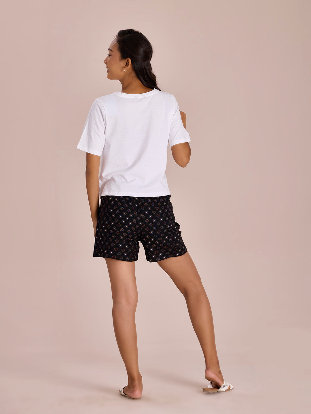 Black Woven Viscose Printed Lounge Shorts