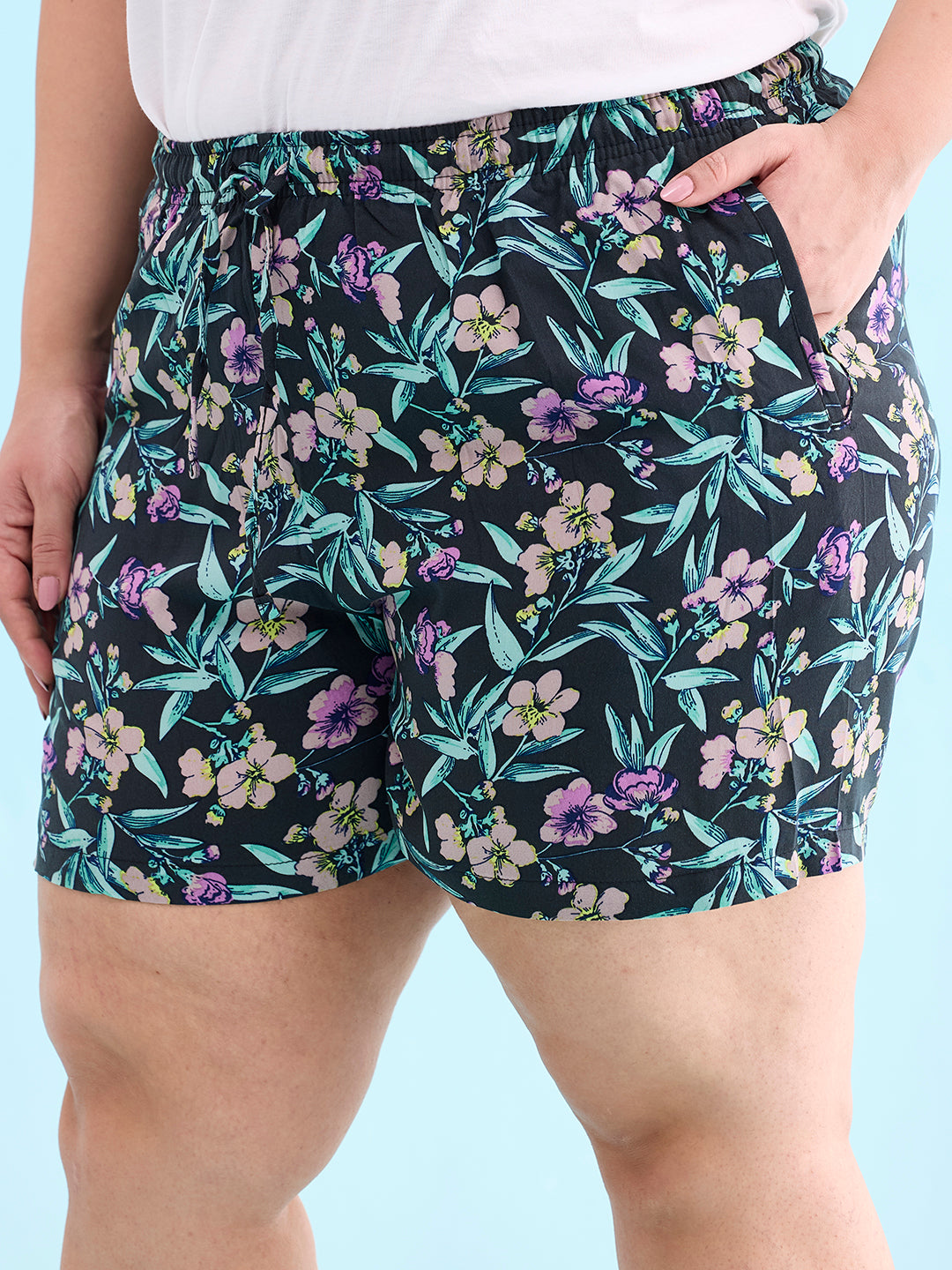 Black Woven Viscose Printed Lounge Shorts