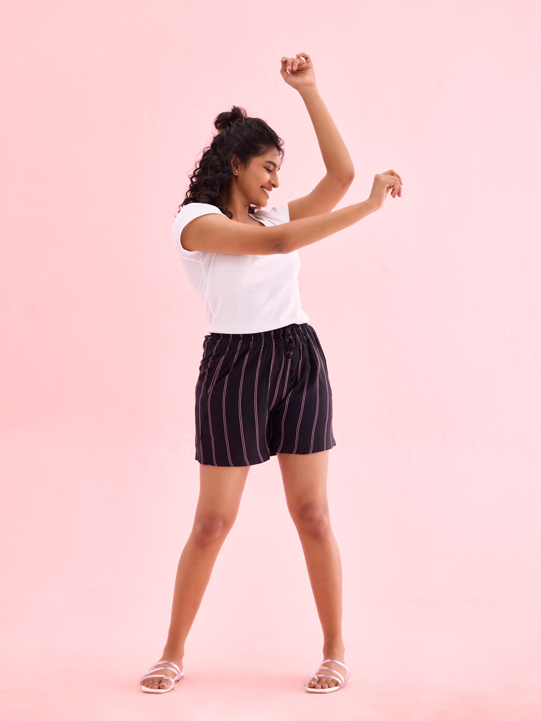 Black Woven Viscose Printed Lounge Shorts