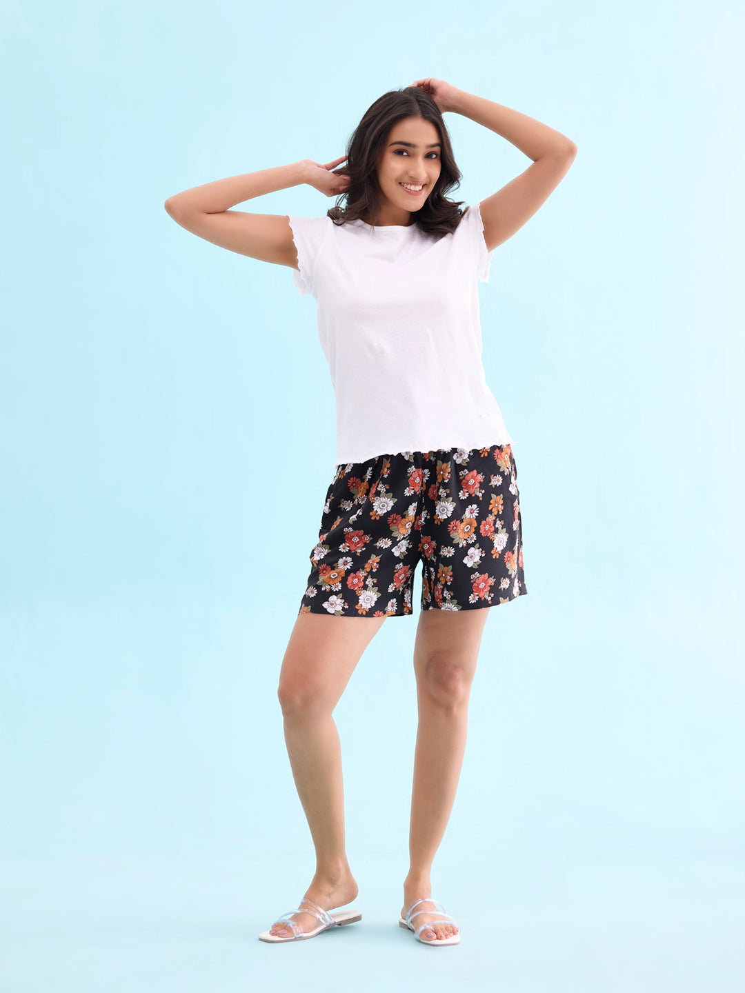 Black Woven Viscose Printed Lounge Shorts