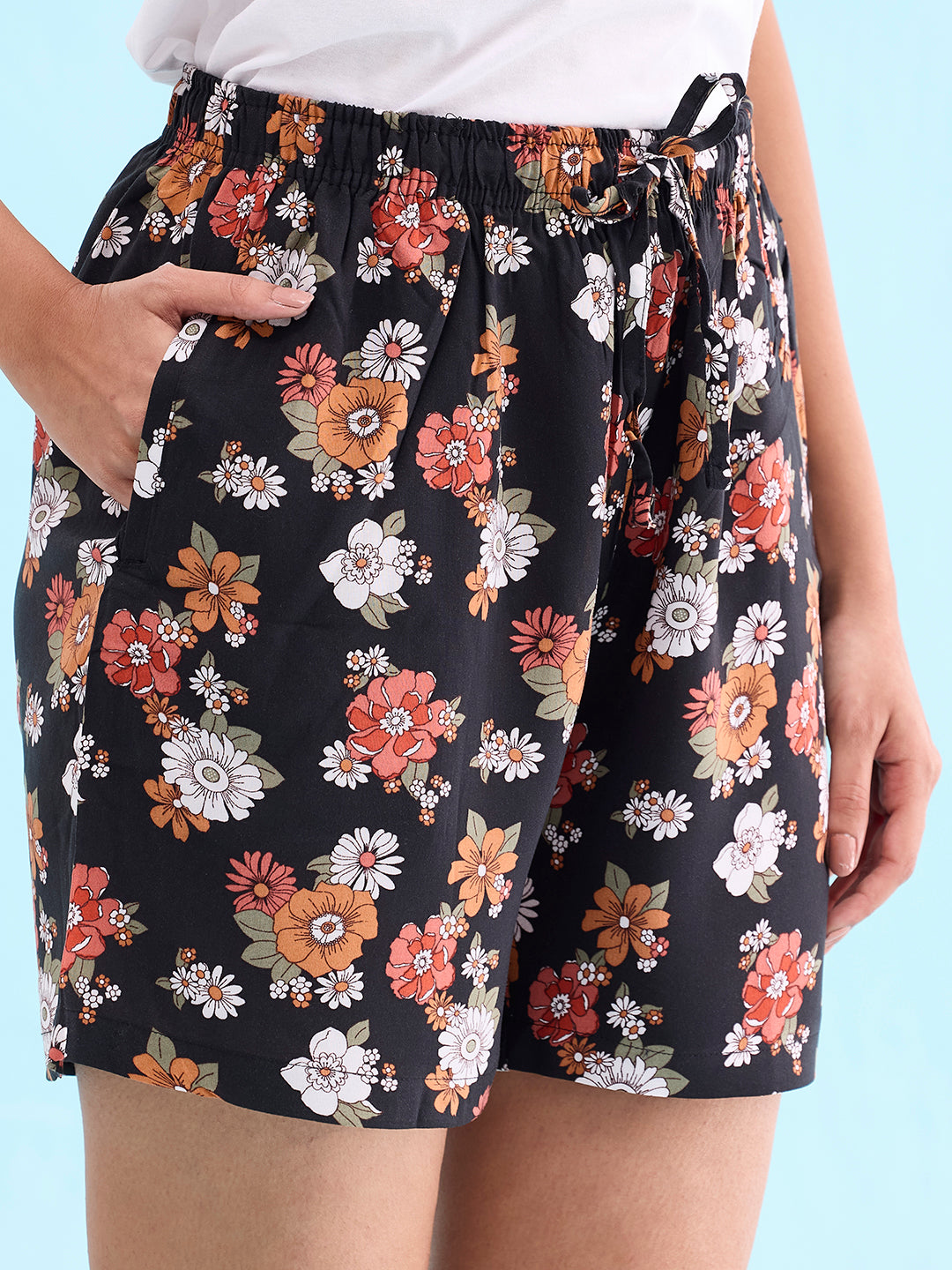 Black Woven Viscose Printed Lounge Shorts