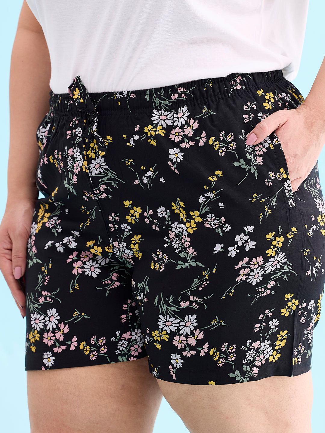 Black Woven Viscose Printed Lounge Shorts