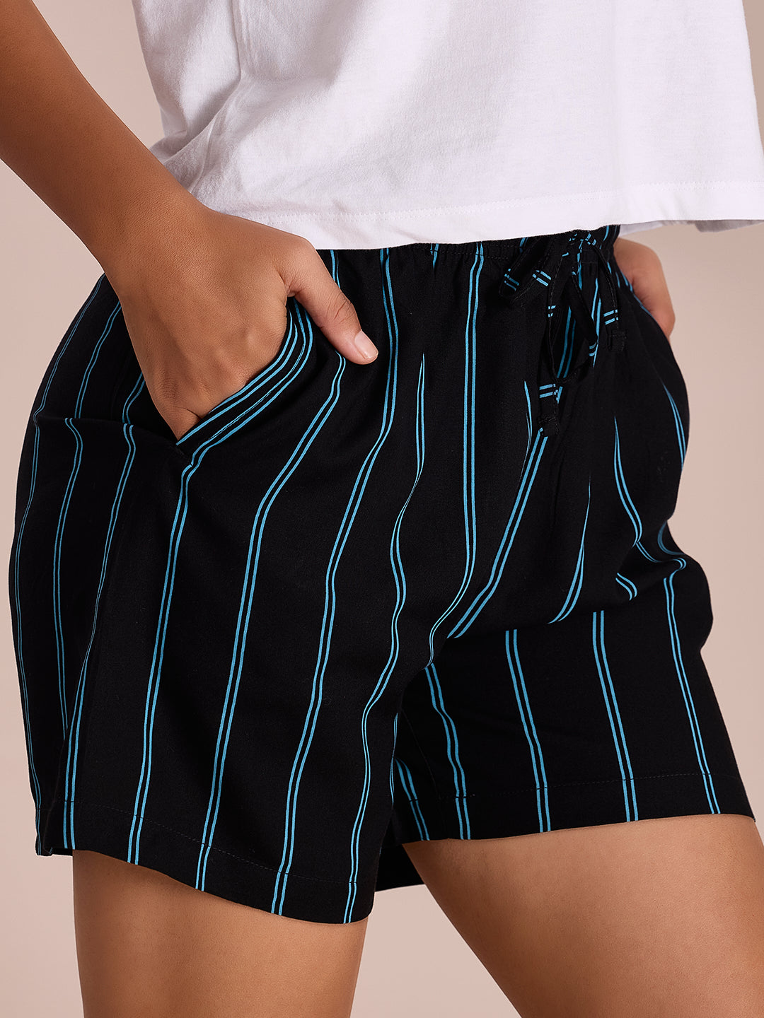 Black Woven Viscose Printed Lounge Shorts