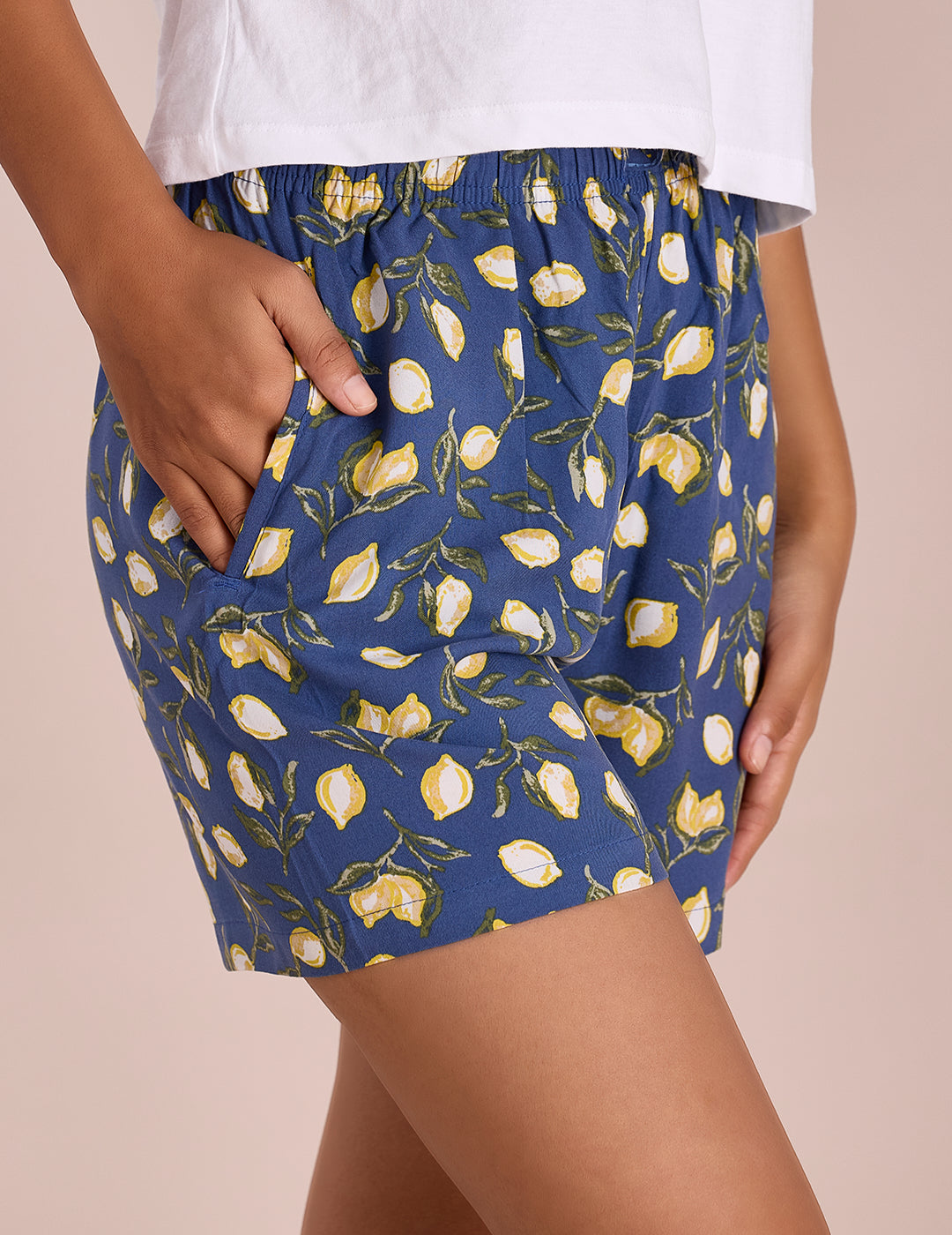 Blue Woven Viscose Printed Lounge Shorts