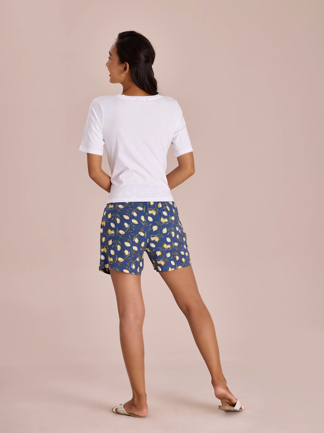 Blue Woven Viscose Printed Lounge Shorts