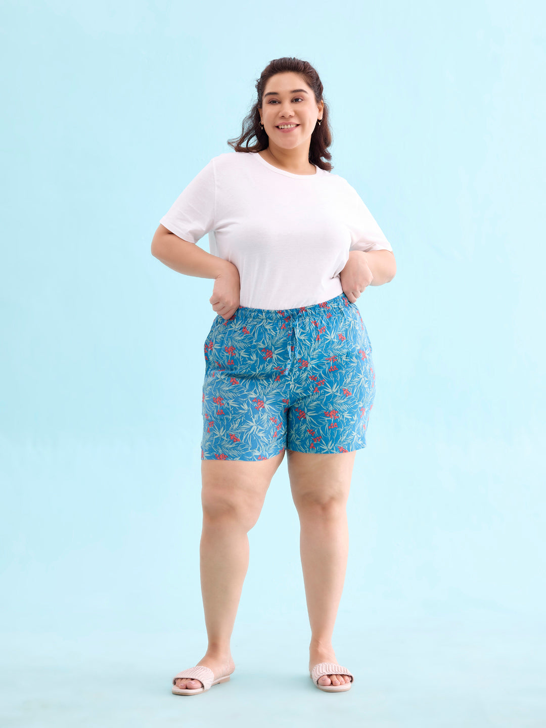 Blue Woven Viscose Printed Lounge Shorts