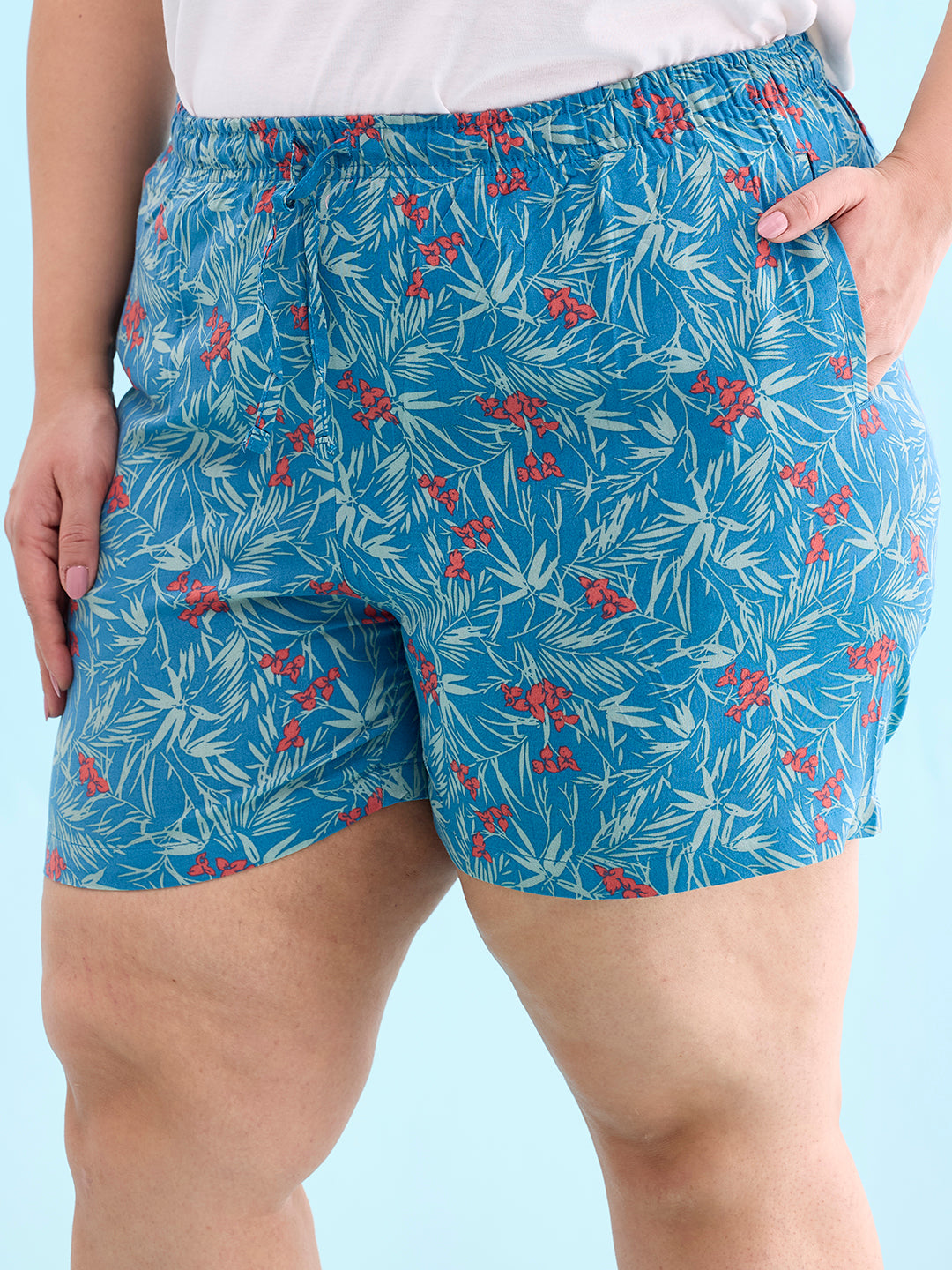 Blue Woven Viscose Printed Lounge Shorts