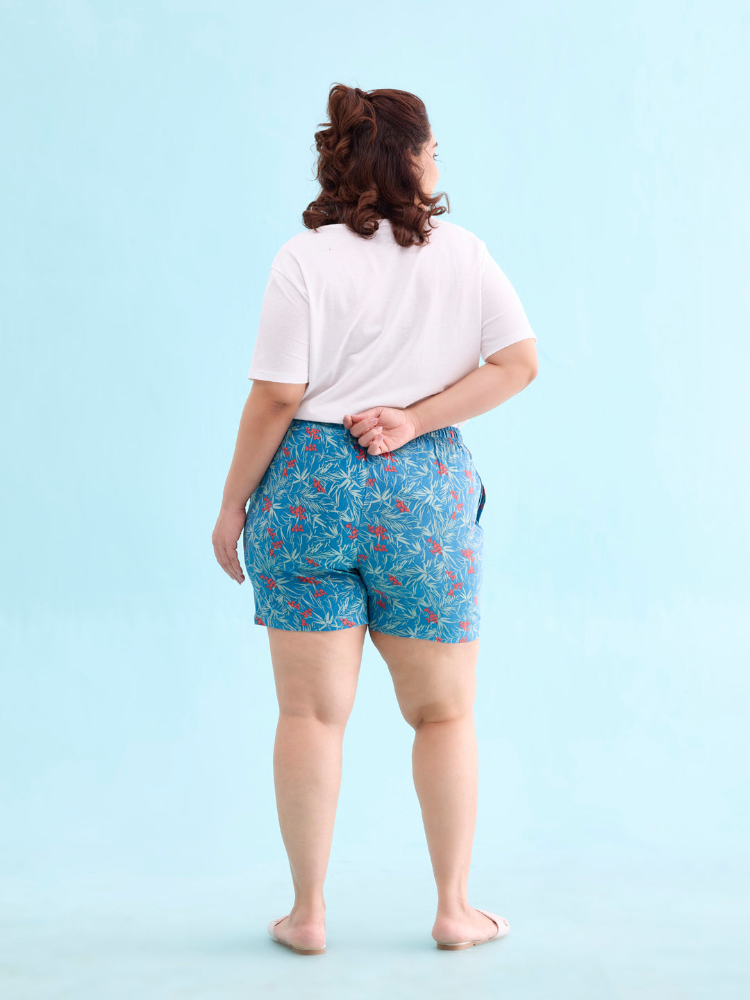 Blue Woven Viscose Printed Lounge Shorts