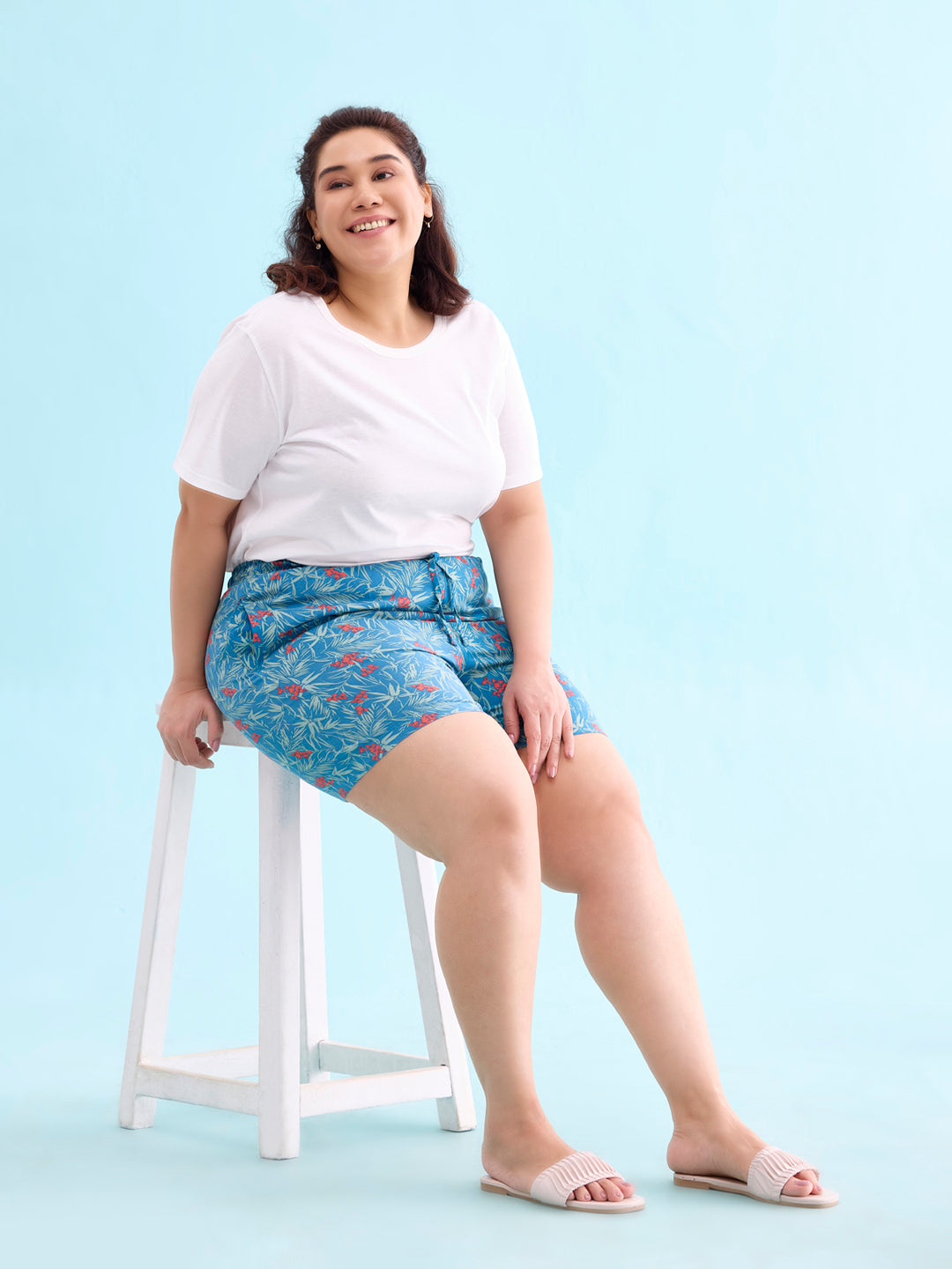 Blue Woven Viscose Printed Lounge Shorts