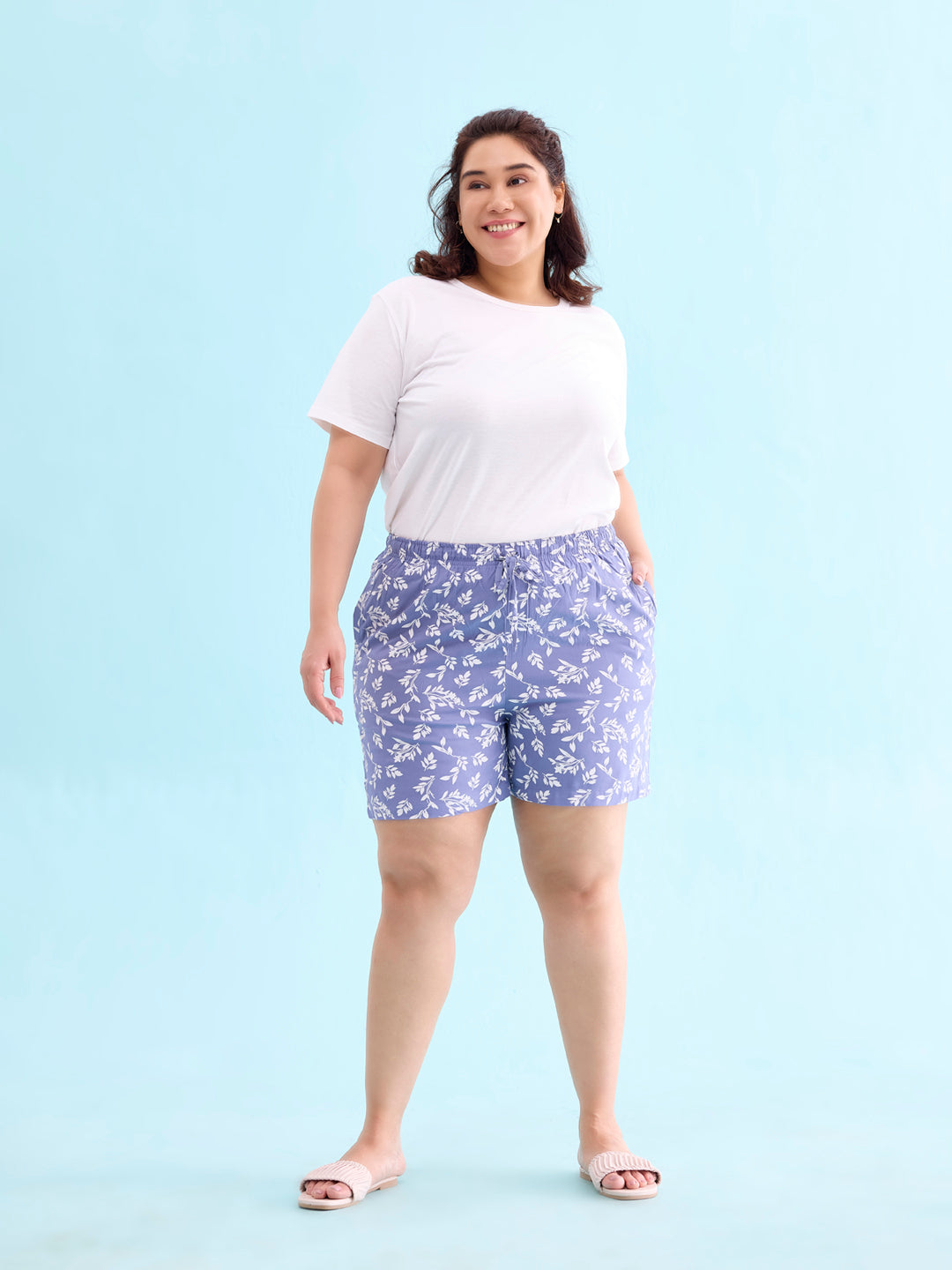 Blue Woven Viscose Printed Lounge Shorts