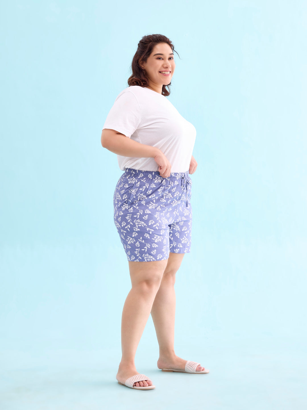 Blue Woven Viscose Printed Lounge Shorts