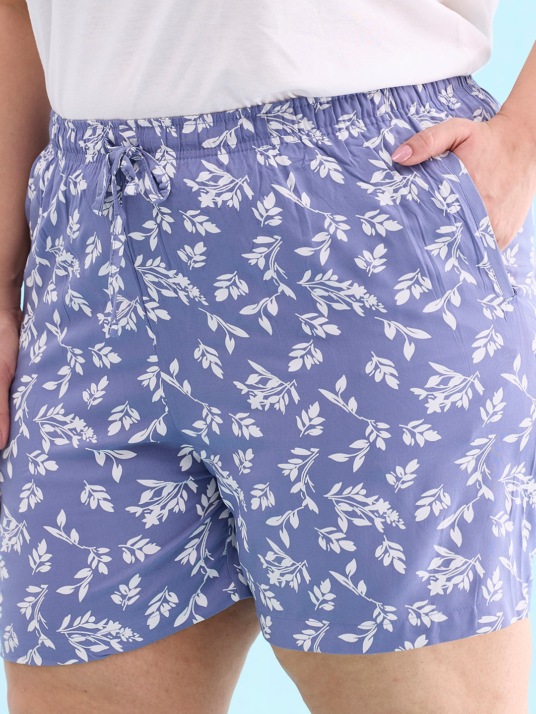 Blue Woven Viscose Printed Lounge Shorts