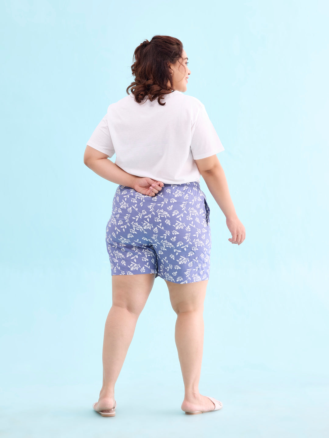 Blue Woven Viscose Printed Lounge Shorts