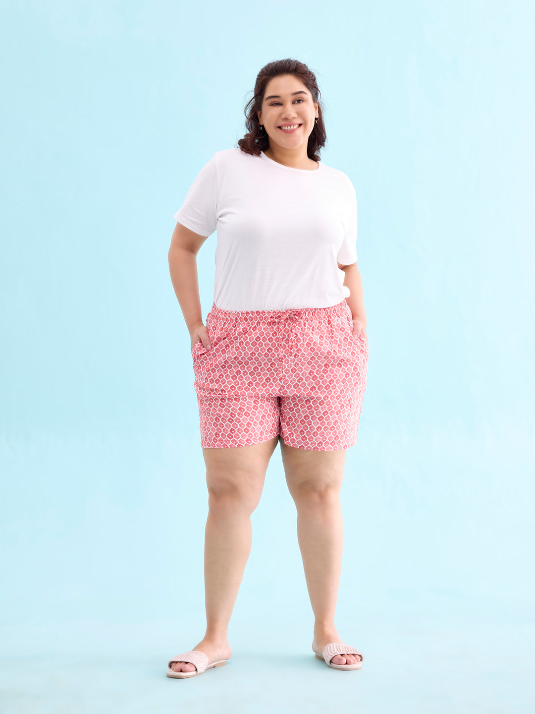 Medium Pink Woven Viscose Printed Lounge Shorts