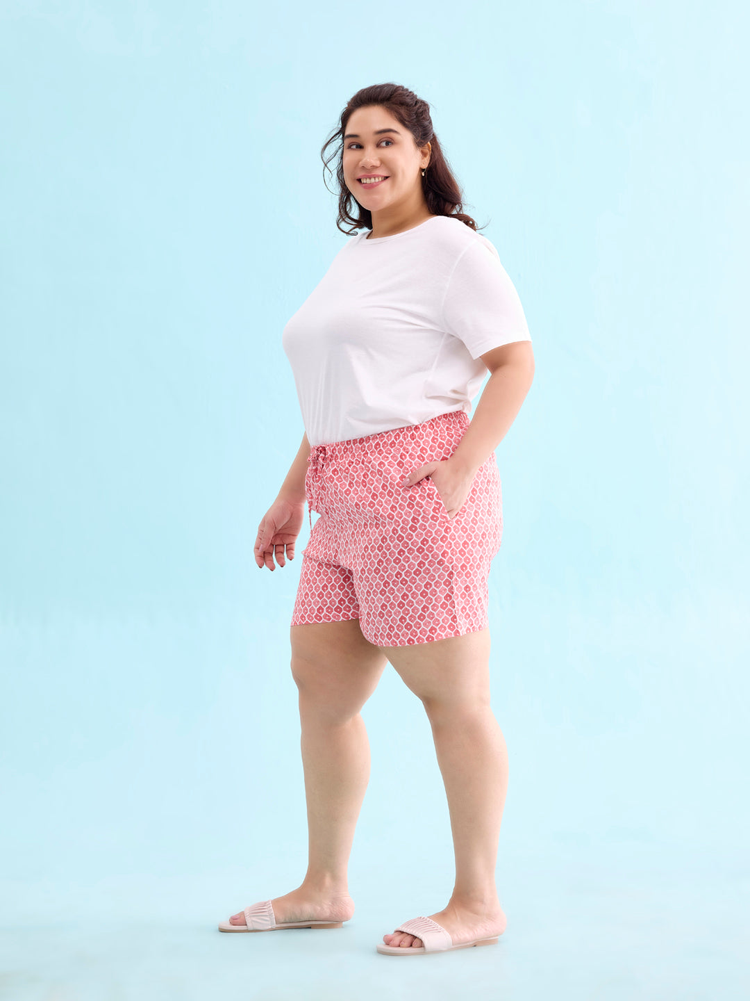 Medium Pink Woven Viscose Printed Lounge Shorts