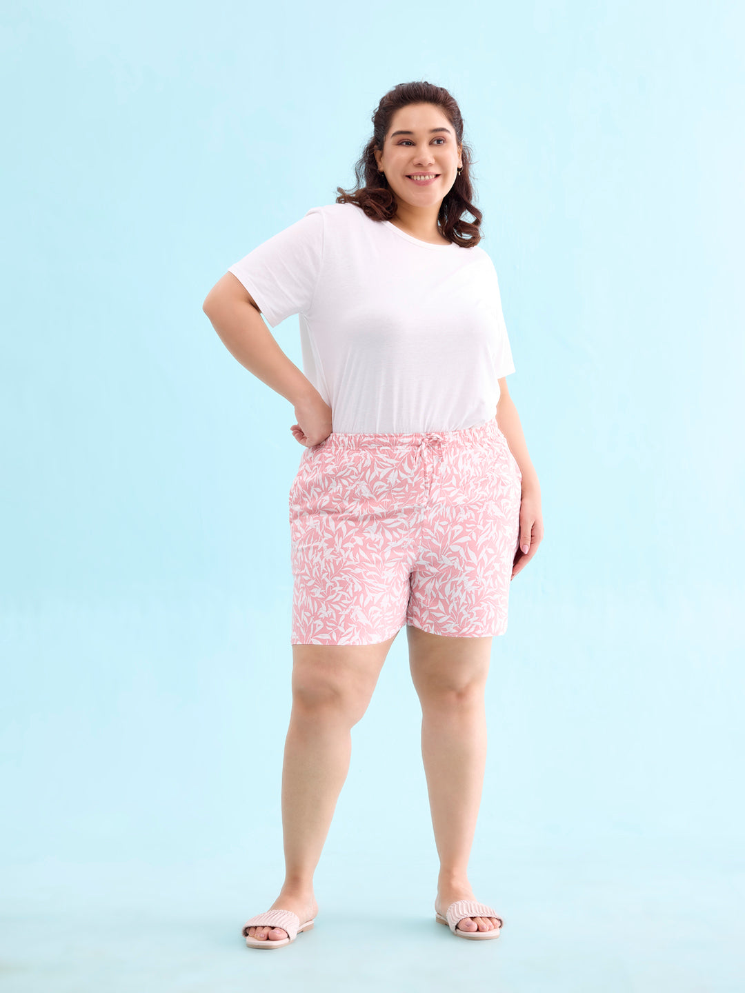 Medium Pink Woven Viscose Printed Lounge Shorts