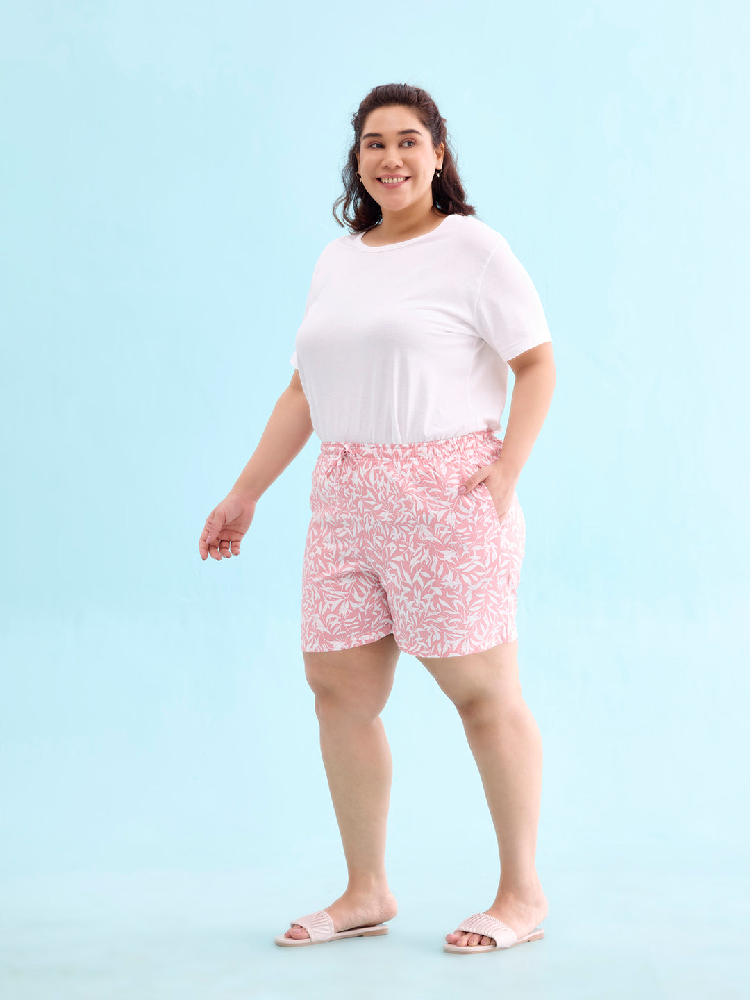 Medium Pink Woven Viscose Printed Lounge Shorts