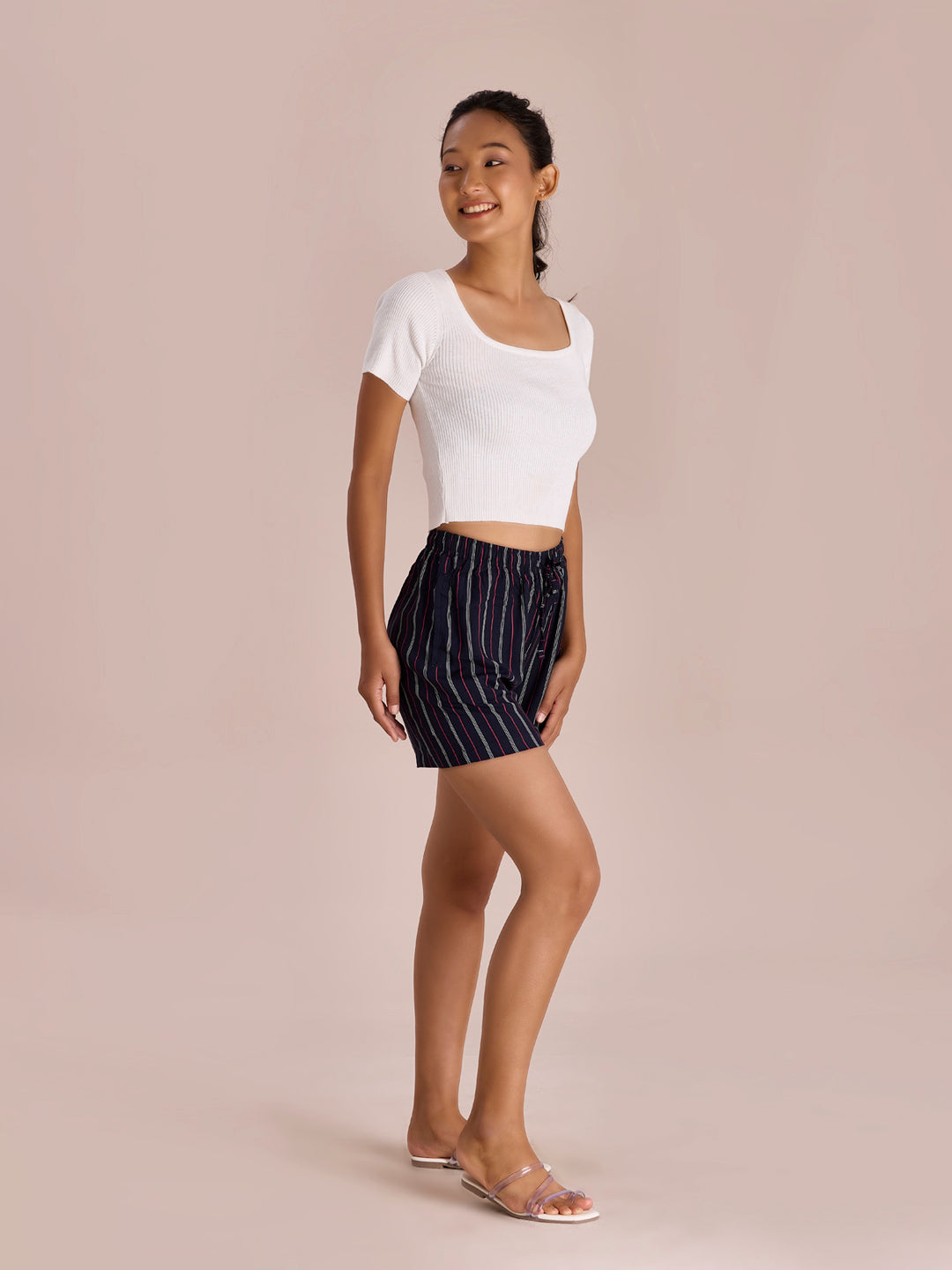 Navy Woven Viscose Printed Lounge Shorts