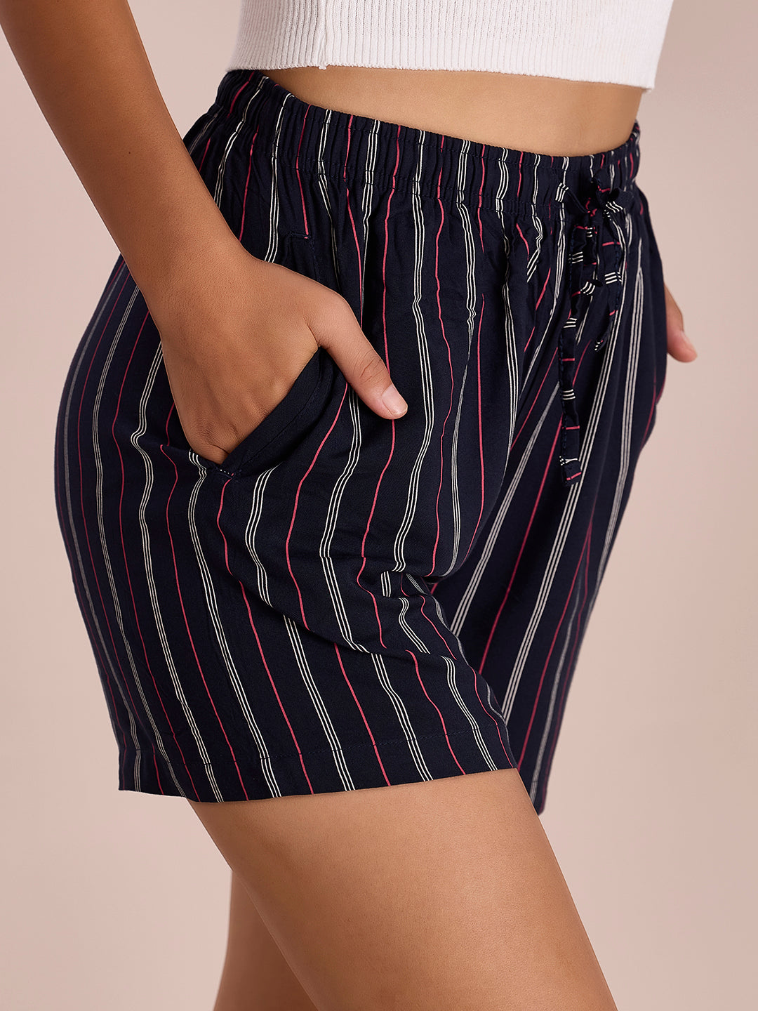 Navy Woven Viscose Printed Lounge Shorts