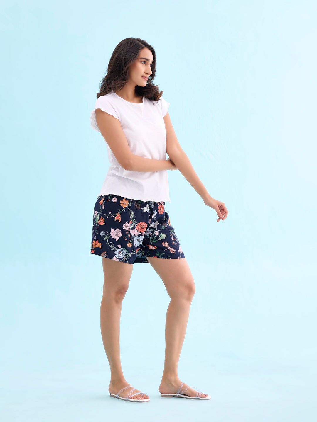 Navy Woven Viscose Printed Lounge Shorts